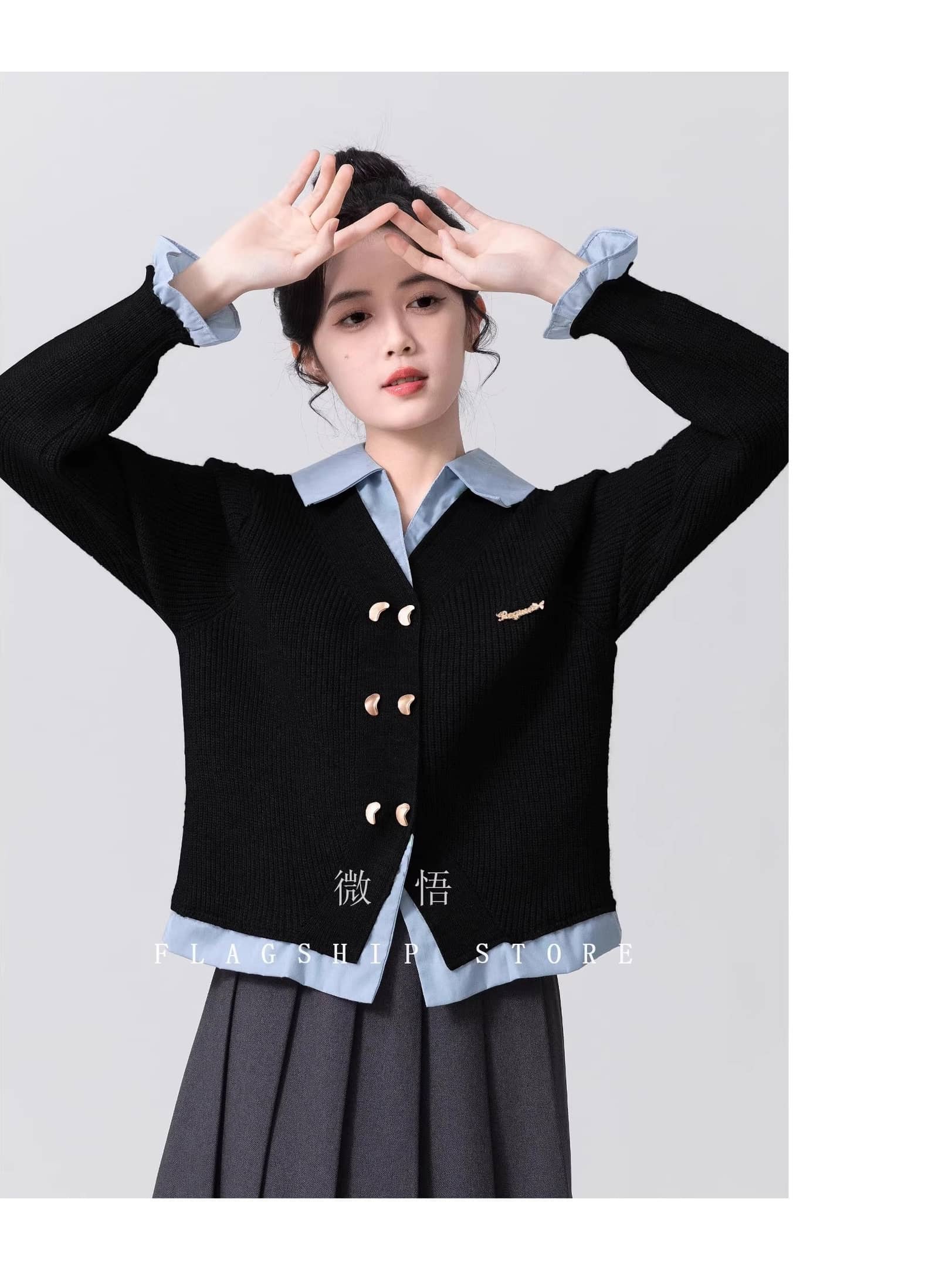 【全店30％OFF引き換え証】【1枚で花の冠yd切り上げる】ポロ襟 編み物 ジレー レディース スウェーター フェイクレイヤード 重ね着風 襟付き添い人 トップス 長袖 異原料品 うつり変わり 翰林院風 学校風 遊撃手丈 羽織り 前食い違い 春 秋 冬 執務室 通い