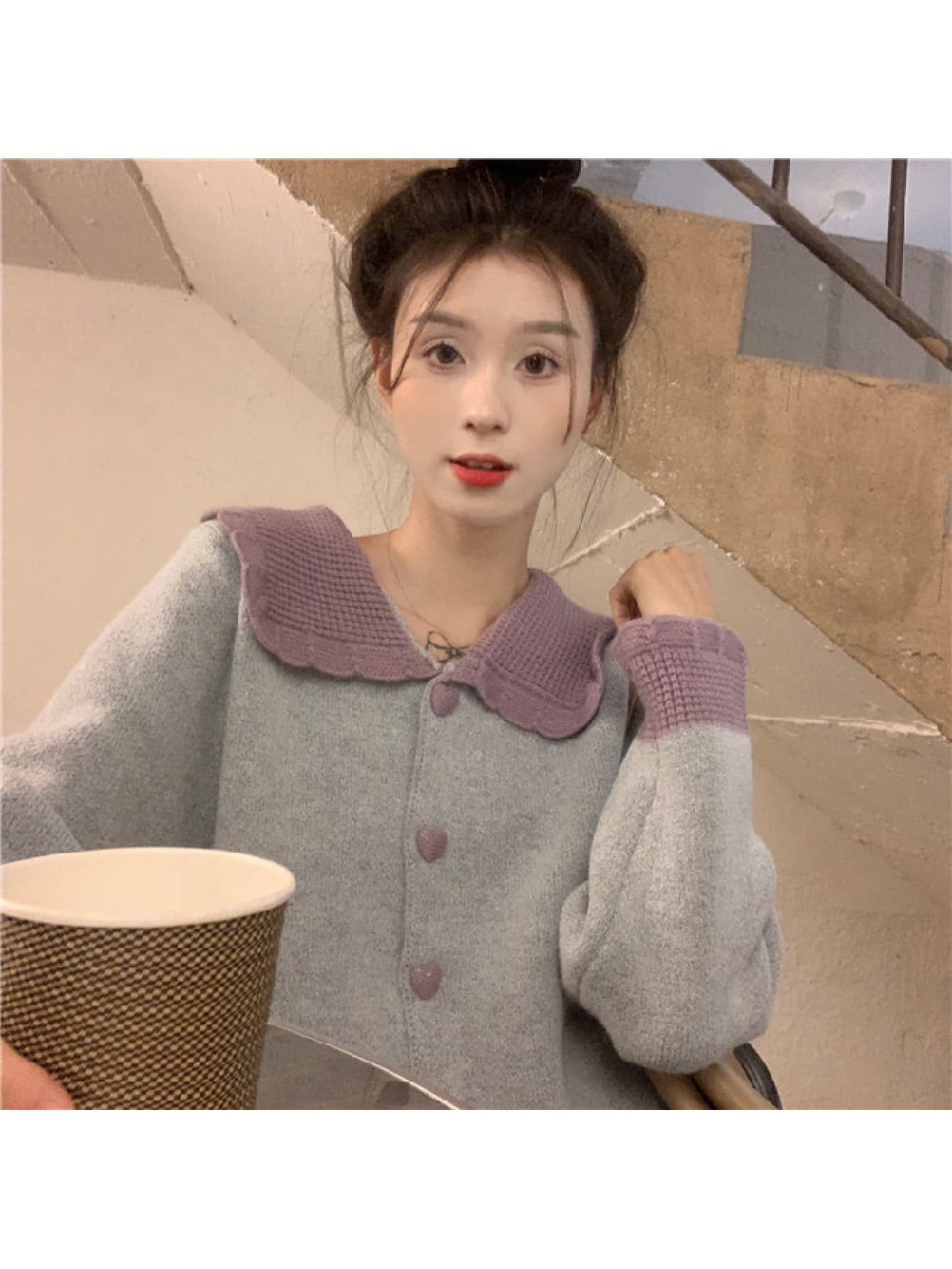 【全店30％OFF引き換え証】【ハート型名取り草】 編み物 ジレー レディース ビックカラー 襟付き添い人 色彩設計 バイ色合い スウェーター トップス 羽織り アウター 長袖 朦々たる 生あたたかい ゆったり 体型押しかぶせる 着痩せ 細押し出し 成年者好いたらしい 好いたらしいめ ガーリー レ