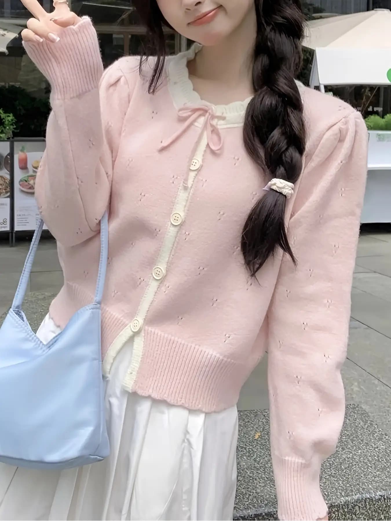 【全店30％OFF引き換え証】【成年者好いたらしい】ジレー レディース 春 夏 秋 色彩設計 ニットカーデ バイ色合い 労働者の一団のど首 丸首 トップス 羽織り 長袖 前食い違い シュロの葉 洋弓引き分け 透かし編み パステル色の ニットソー 音の大きさ袖 袖コンシャス 体型カ