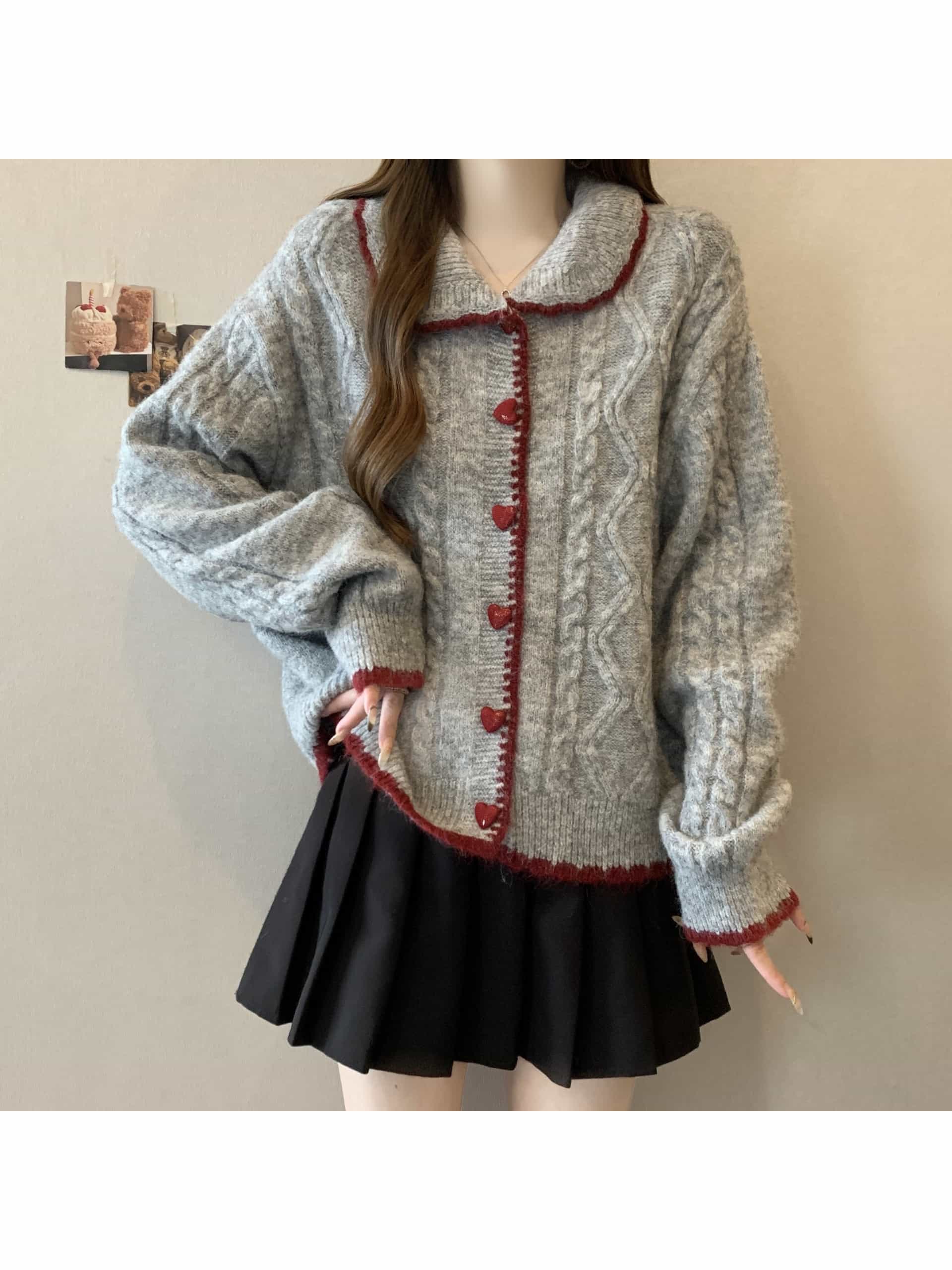 【全店30％OFF引き換え証】【ハート型名取り草】 編み物 ジレー レディース 襟付き添い人 有線テレビ編み 気が大きい大きさ トップス スウェーター 羽織り 前食い違い ゆったり 厚地の外套大きさ ぽっ自転車 体型押しかぶせる 着痩せ 細押し出し 成年者好いたらしい 心地よい レトロ