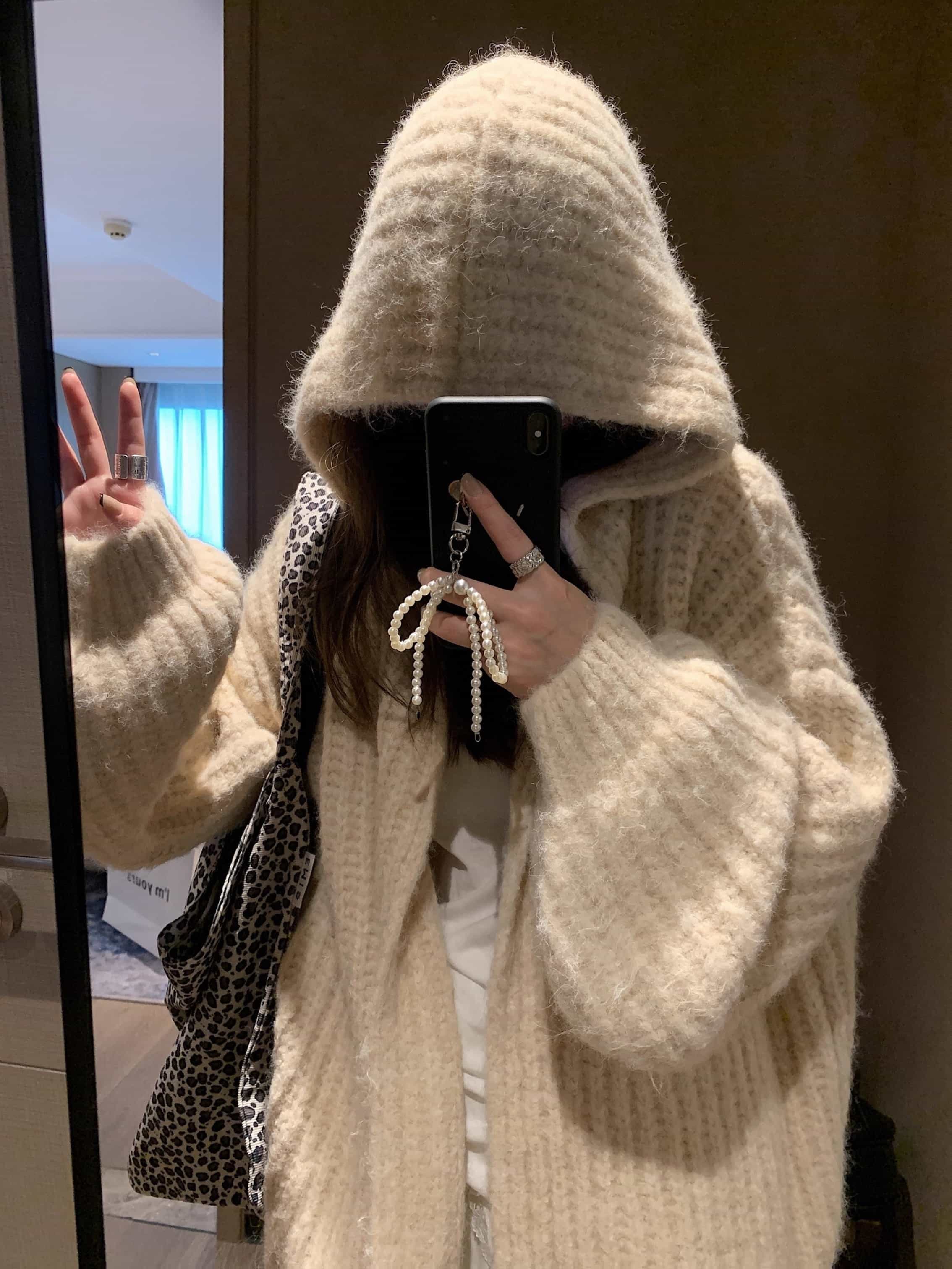 【全店30％OFF引き換え証】【ボンネット付き添い人】 編み物 ジレー レディース 秋冬 朦々たる 音の大きさ袖 パーカー 羽織り アウター 編み物パーカー ビッグ影ぼうし 厚地の外套大きさ ぽわん袖 軽気球捩り もこもこ ふわふわ 生あたたかい モヘアタッチ