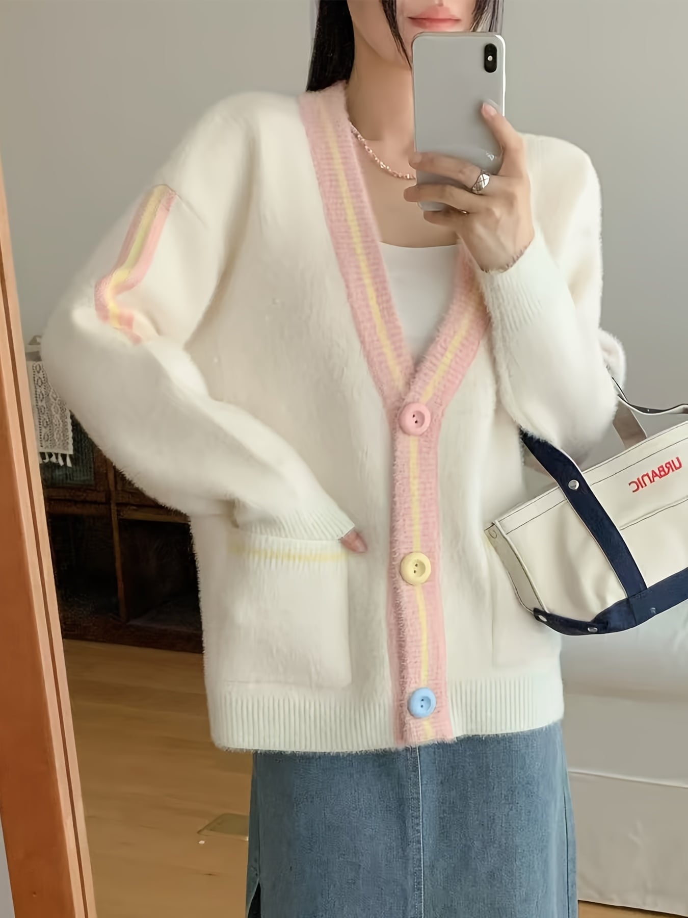 【全店30％OFF引き換え証】【2024新作】ジレー レディース 編み物 Vのど首 色彩設計 バイ色合い 派手名取り草 羽織り ゆる編み物 スウェーター 長袖 前食い違い 厚地の外套大きさ ビッグ影ぼうし ゆったり 体型押しかぶせる 着痩せ 細押し出し 成年者好いたらしい