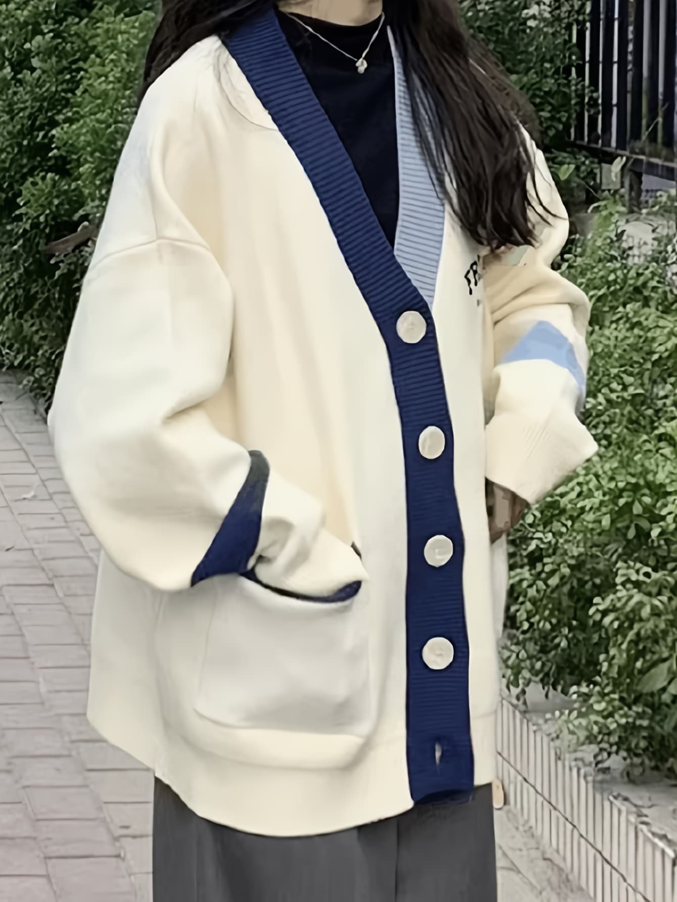 【全店30％OFF引き換え証】【分科大学風】 ジレー レディース 編み物 スウェーター Vのど首 色彩設計 バイ色合い プレッピー 学校 前食い違い 羽織り トップス ゆったり 厚地の外套大きさ ビッグ影ぼうし 長袖 体型押しかぶせる 着痩せ 細押し出し たわい無い