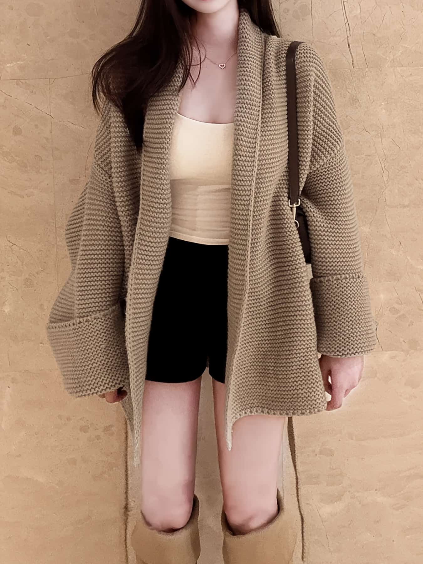 【全店30％OFF引き換え証】【朦々たる編み物】ジレー レディース 秋冬 ざっくり ニットカーデ 羽織り ゆったり 厚地の外套大きさ 肩かけ色合い 音の大きさ袖 置き目ゲージ 編み物 カーデガン ビッグ影ぼうし 前食い違い 長袖 無地 生あたたかい 体型押しかぶせる