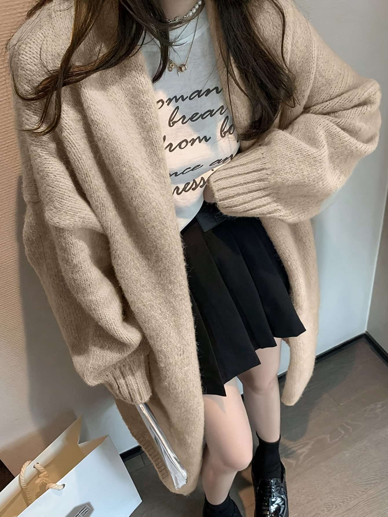 【全店30％OFF引き換え証】【ゆる影ぼうし】 ジレー レディース 朦々たる 編み物ジレー 編み物 羽織り トップス コーディガン ゆる編み物 厚地の外套大きさ 落っこちる肩部 長袖 無地 体型押しかぶせる 着痩せ 割れ易い押し出し お尻隠れる 秋 冬