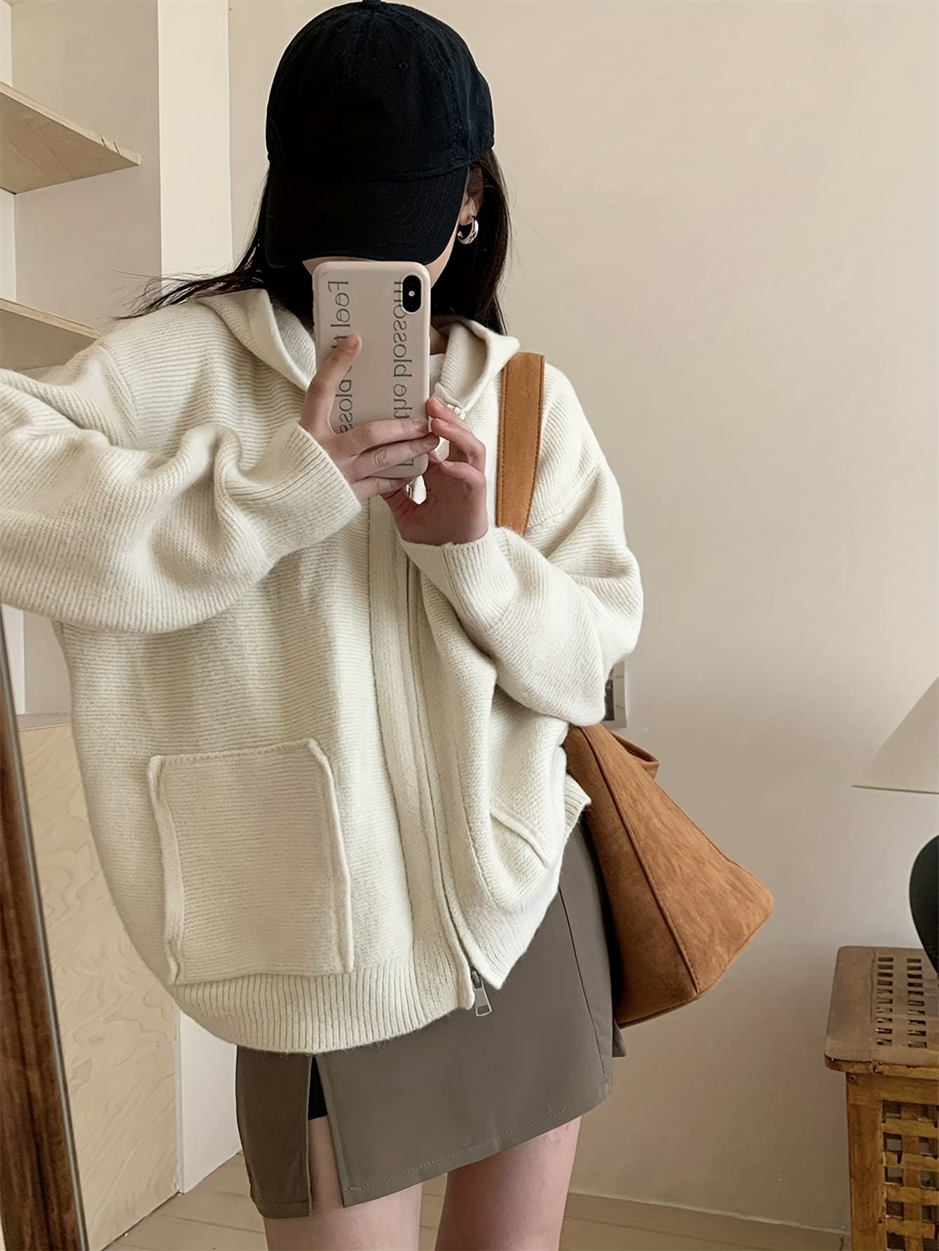 【全店30％OFF引き換え証】【ダブルジップ】編み物ジレー レディース パーカー ボンネット付き添い人 編み物パーカー ジップアップ 編み物上衣 長袖 無地 ざっくり 衣嚢付 体型押しかぶせる ゆったり 厚地の外套大きさ 着痩せ 割れ易い押し出し 二の腕押しかぶせる