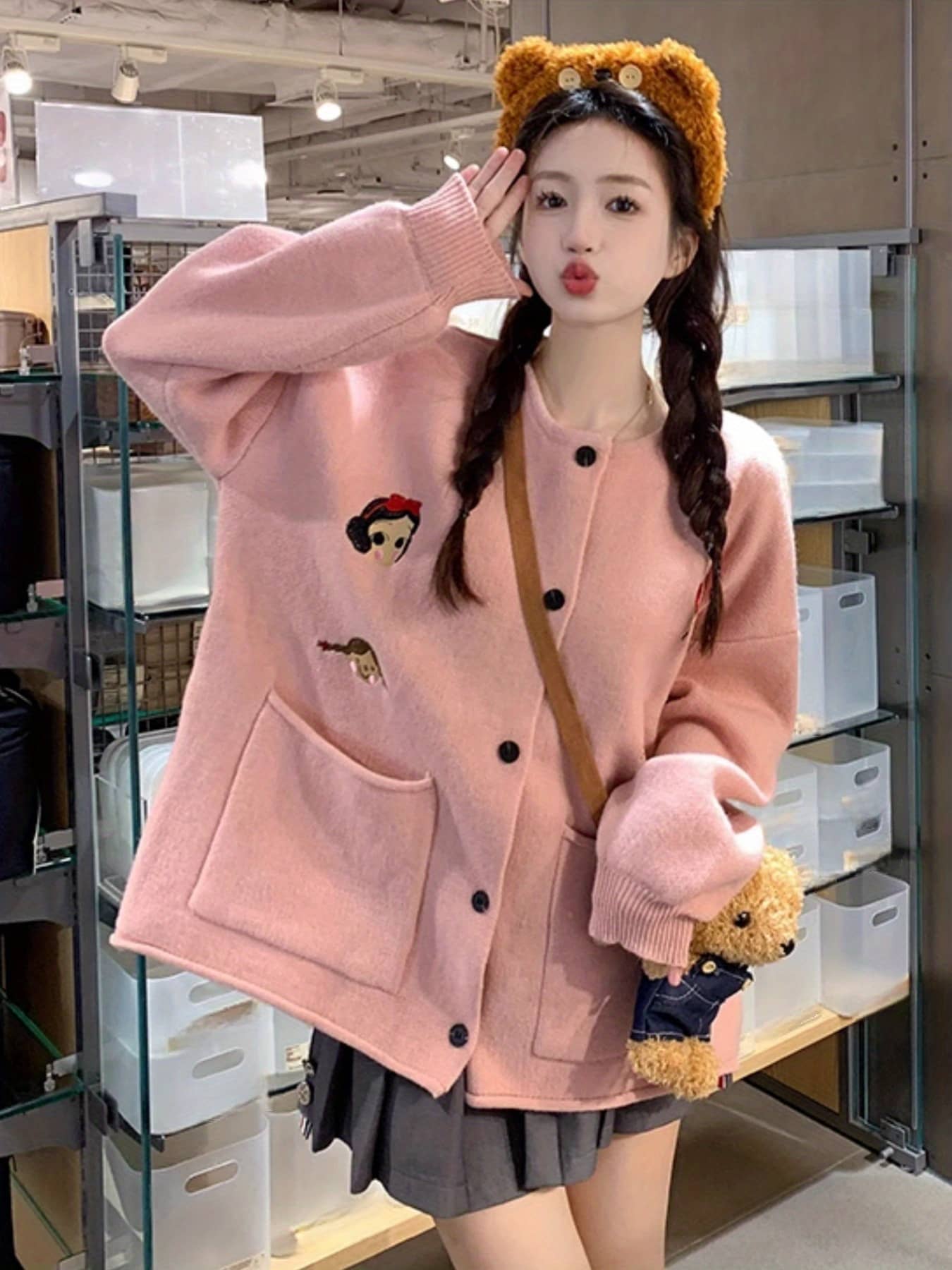 【全店30％OFF引き換え証】ジレー レディース 編み物 羽織り 労働者の一団のど首 丸首 長袖 トップス 前食い違い 名取り草 衣嚢 刺しゅう 文字記号風 ゆったり 厚地の外套大きさ ビッグ影ぼうし 体型押しかぶせる 着痩せ 生あたたかい パステル色の ざっくり カジ