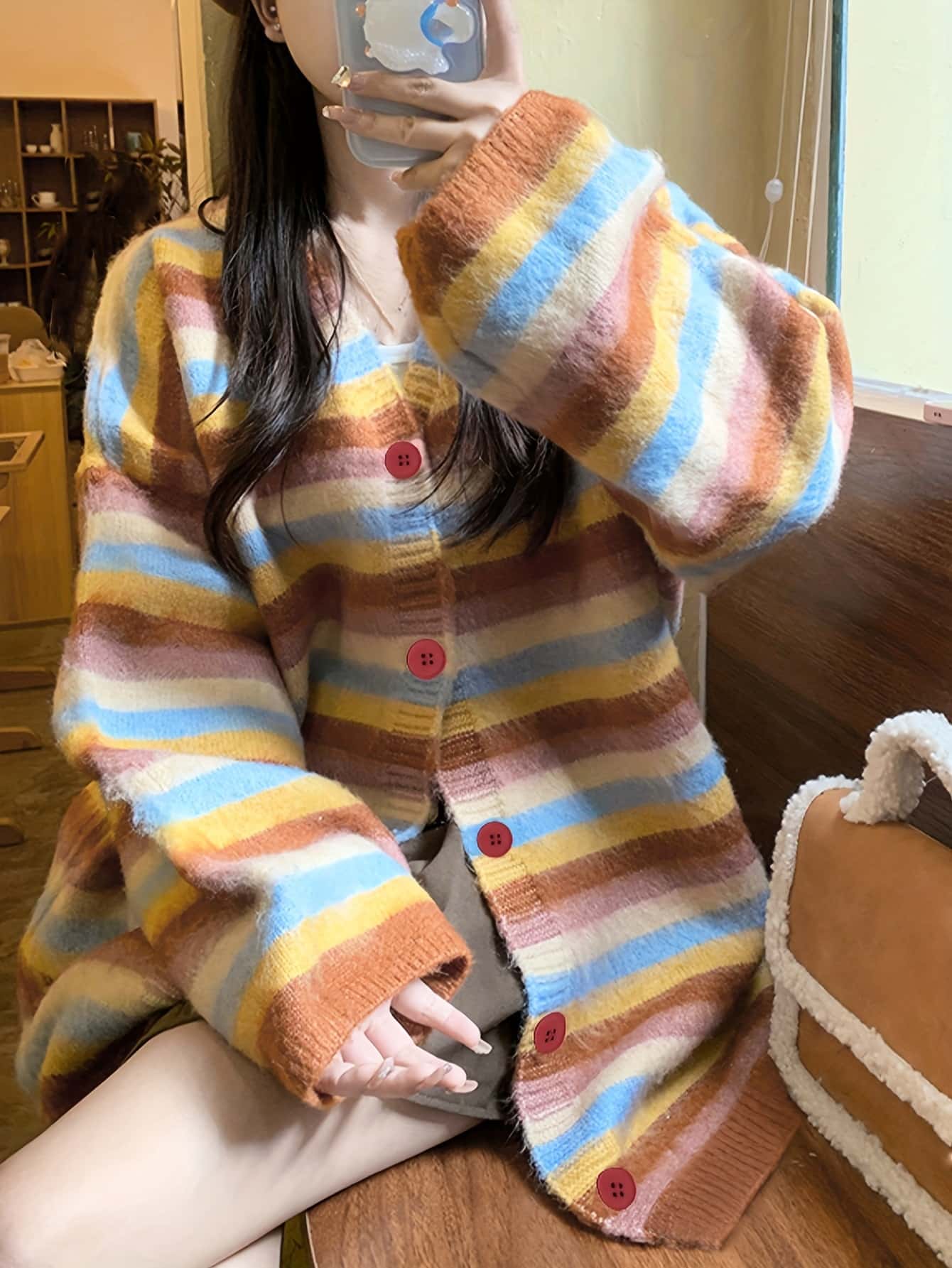 【全店30％OFF引き換え証】【マルチ間借り人】ジレー レディース 編み物 Vのど首 トップス 羽織り 前食い違い 厚地の外套大きさ ゆったり ゆる編み物 間借り人柄 色彩設計 スウェーター 長袖 上衣丈 朦々たる 生あたたかい 音の大きさ袖 落っこちる肩部 柔