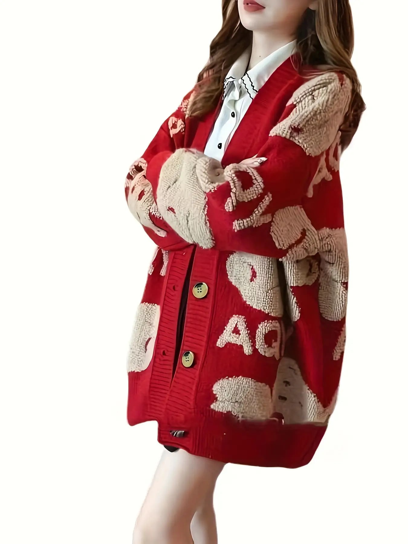 【全店30％OFF引き換え証】【ロゴタイプ青写真】編み物 ジレー レディース 朦々たる 厚地の外套大きさ ビッグ影ぼうし 羽織り トップス スウェーター Ｖのど首 前食い違い 名取り草 長袖 韓国風 表どおり 心地よい 総柄 ゆる ニットカーデ 生あたたかい 防寒