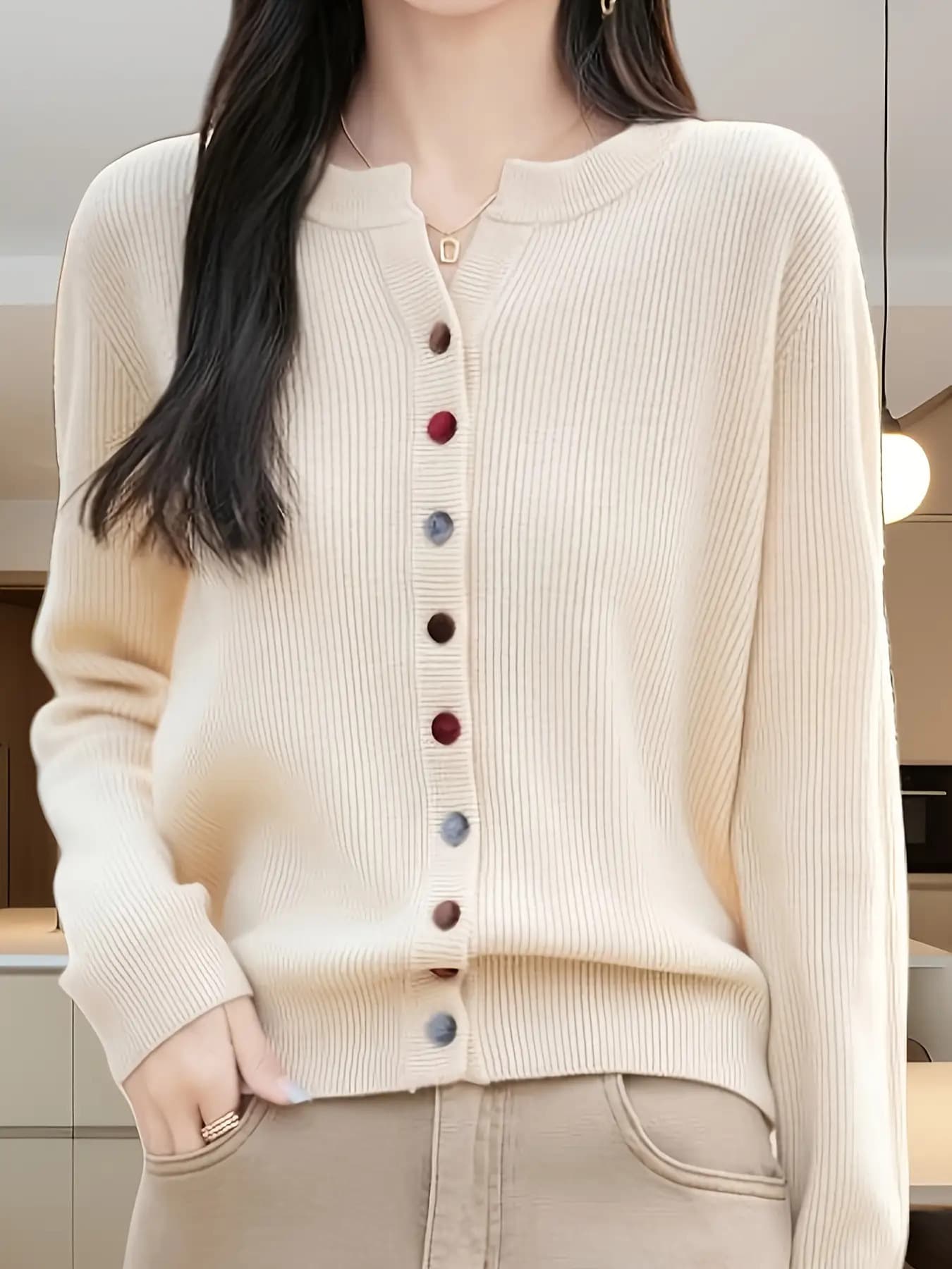 【全店30％OFF引き換え証】【派手名取り草】 編み物 ジレー レディース リブニット スウェーター トップス 羽織り 長袖 労働者の一団のど首 足懸かりのど首 細長い切口 無地 ゆったり 気が大きい大きさ 体型押しかぶせる 着痩せ 細押し出し たわい無い 伸縮性 伸ばすこと