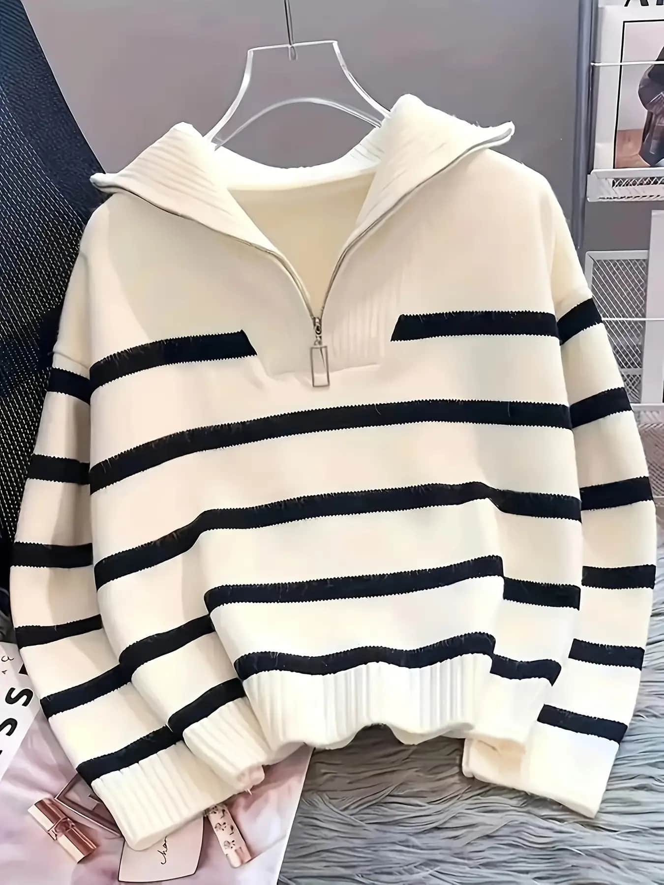 【全店30％OFF引き換え証】【ハーフジップ】間借り人 編み物 スウェーター レディース トップス 長袖 朦々たる ゆったり 厚地の外套大きさ ティーシャツ 襟付き添い人 乗り組み員色合い ビッグ色合い ジップアップ 体型押しかぶせる 二の腕押しかぶせる 割れ易い押し出し 秋冬 秋物 冬物