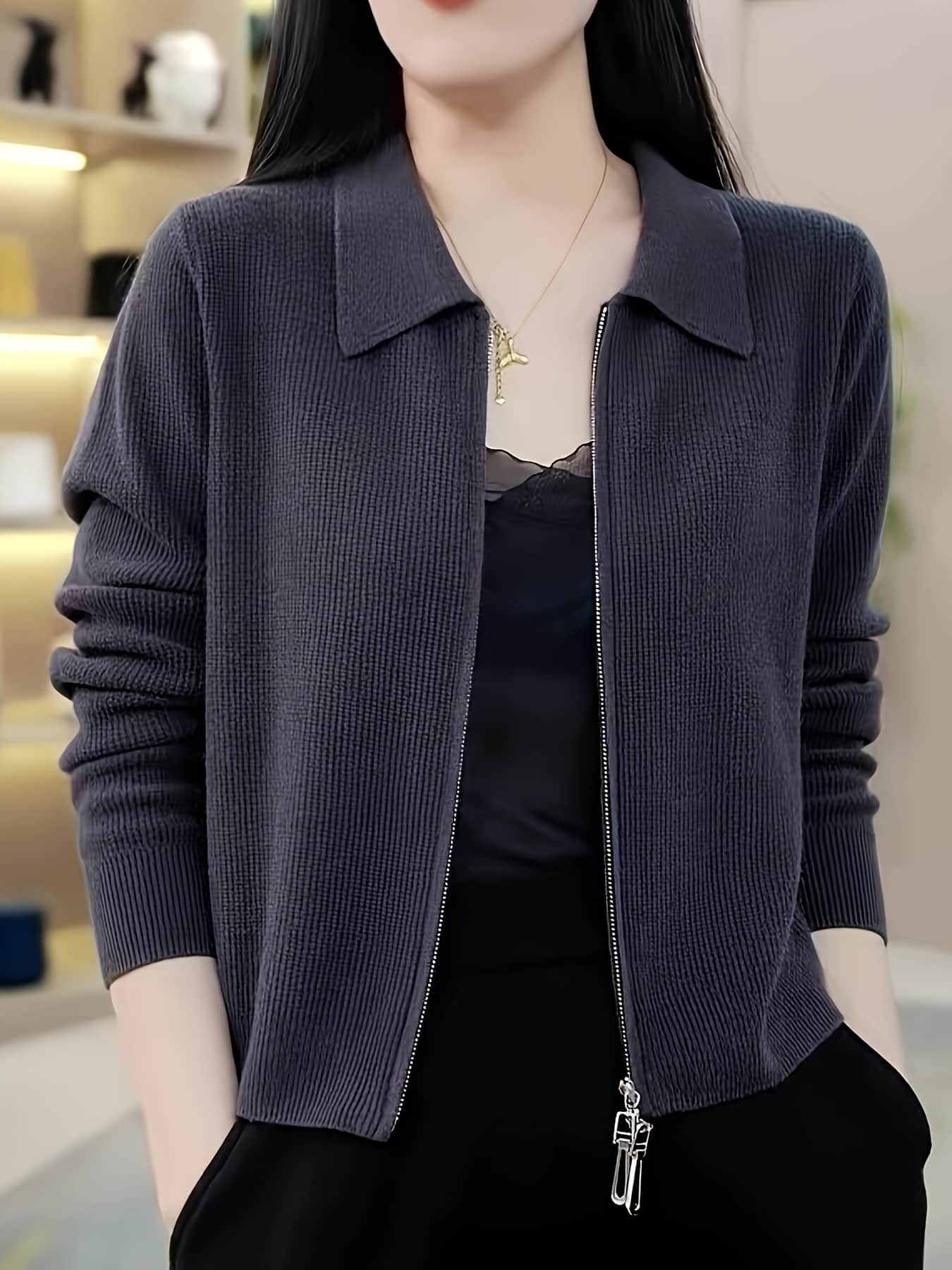 【全店30％OFF引き換え証】【襟付き添い人】ジップアップ ジレー レディース 編み物 スウェーター トップス 長袖 リブニット 遊撃手丈 羽織り ライトアウター ポロ襟 チャック 襟付き添い人編み物 心地よい 好いたらしいめ 成年者好いたらしい 分かりやすい 体型押しかぶせる