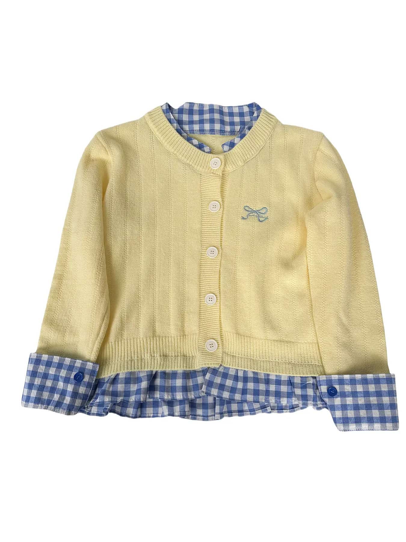 【全店30％OFF引き換え証】【重ね着風】 ジレー レディース フェイクレイヤード トップス ギンガム読み合わせる うつり変わり 編み物 前食い違い 丸首 長袖 上衣 異原料品 心地よい 成年者好いたらしい 体型押しかぶせる お尻が隠れる 着痩せ 細押し出し 洗える 春