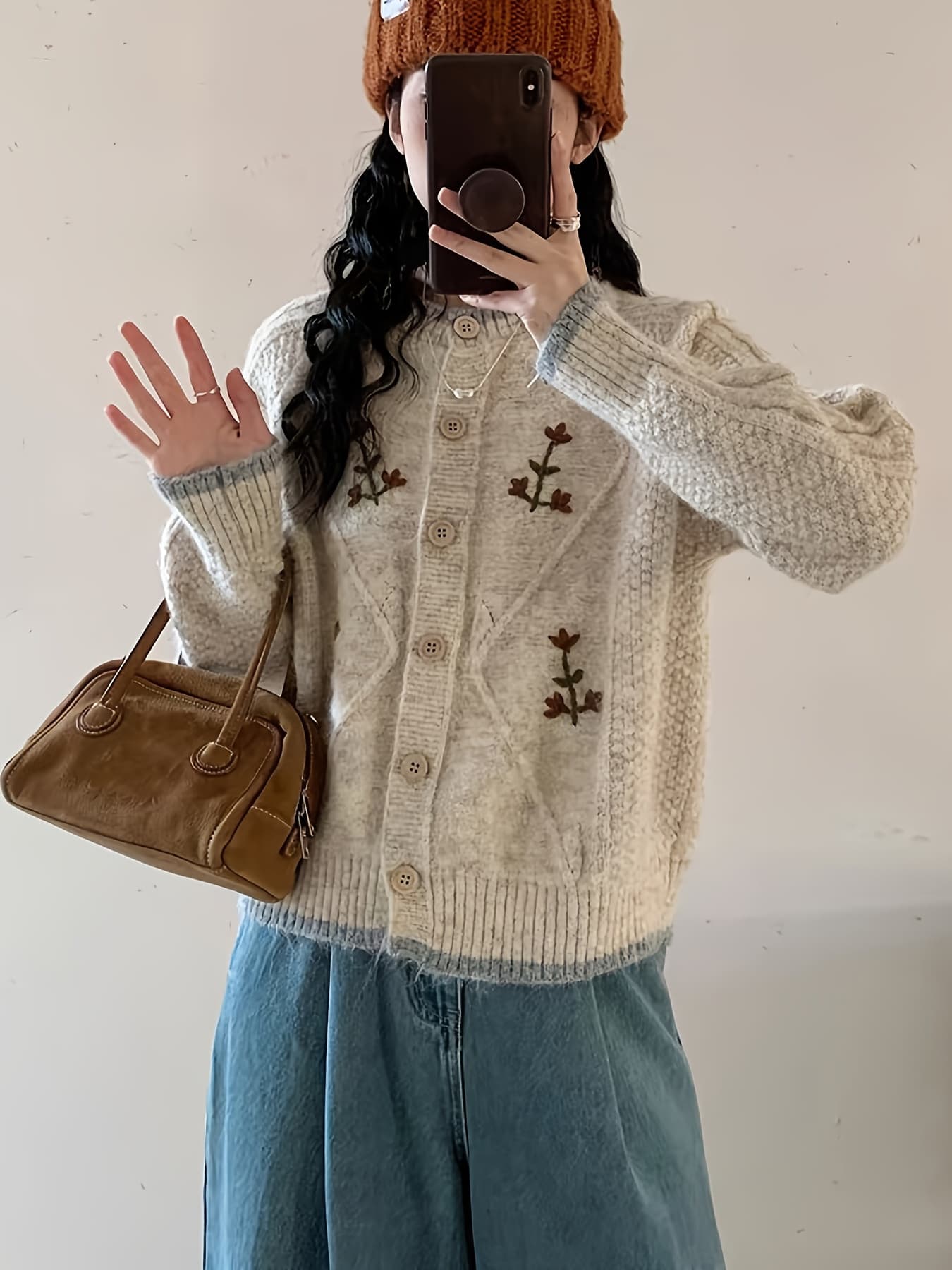 【全店30％OFF引き換え証】【レトロ好いたらしい】刺しゅう 編み物 ジレー レディース スウェーター 花柄 トップス 羽織り 労働者の一団のど首 丸首 有線テレビ編み 色彩設計 韓国流行り物 長袖 前食い違い パステル色の 朦々たる 生あたたかい 体型押しかぶせる 二の腕押しかぶせる 着痩せ 細見