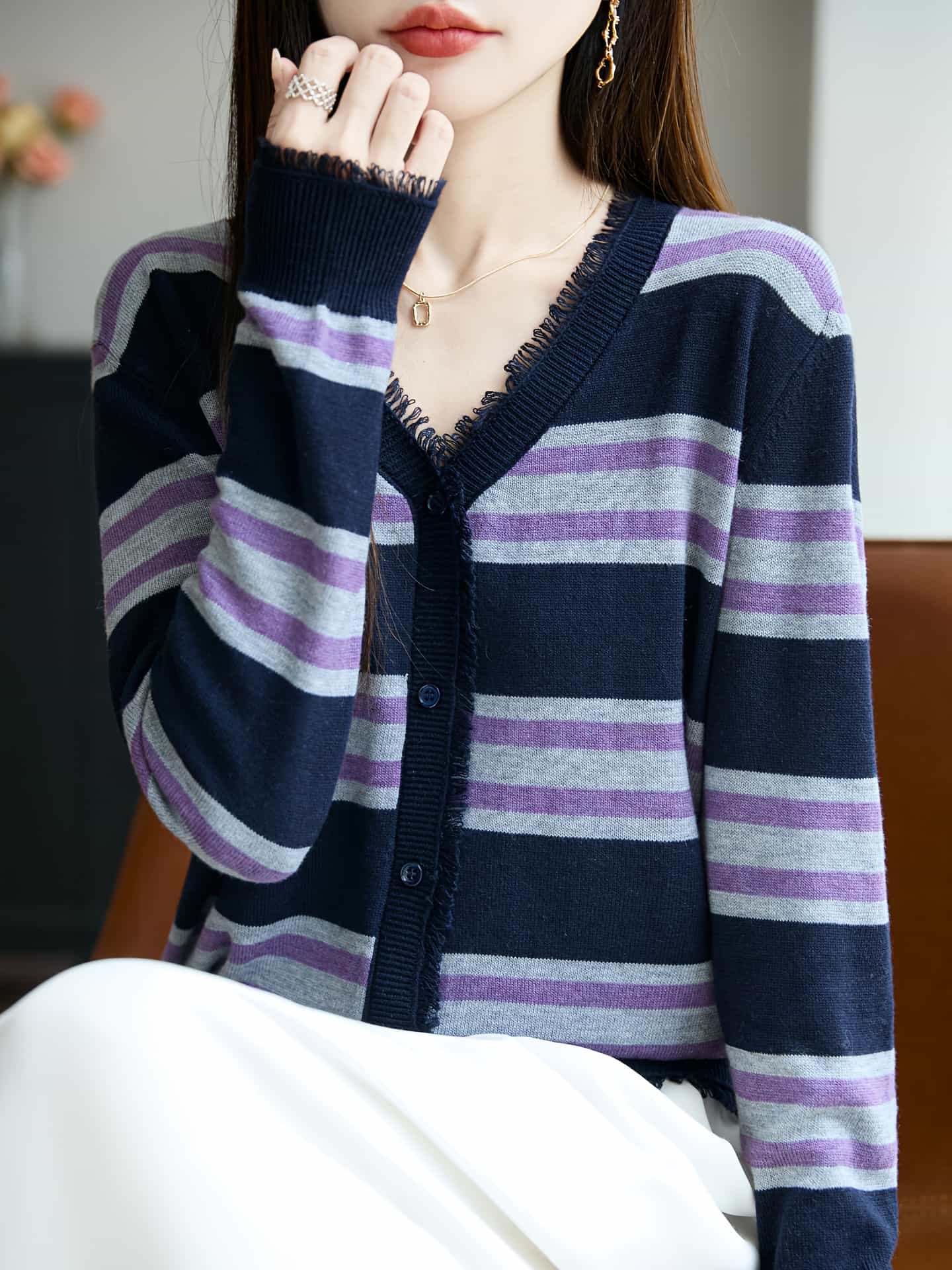 【全店30％OFF引き換え証】ジレー レディース 編み物 間借り人 Vのど首 長袖 羽織り トップス スウェーター 前食い違い マルチ間借り人 色彩設計 フリンジ 切りっぱなし風 パステル色の 伸縮性 伸ばすこと 好いたらしいめ 心地よい 執務室 通い OL おっ母さん