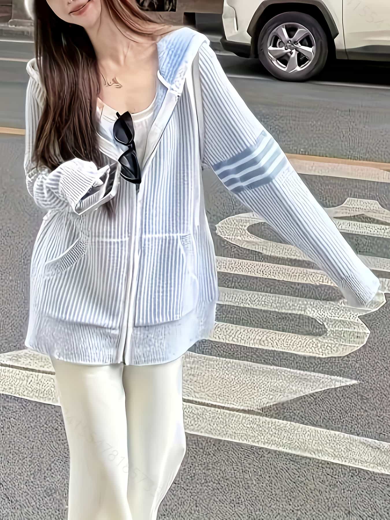 【全店30％OFF引き換え証】編み物 パーカー レディース ジレー 縞模様 間借り人 ジップアップ スウェーター ボンネット付き添い人 ライトアウター 羽織り ゆる影ぼうし 厚地の外套大きさ 体型押しかぶせる 着痩せ 割れ易い押し出し 二の腕押しかぶせる 心地よい お部屋着