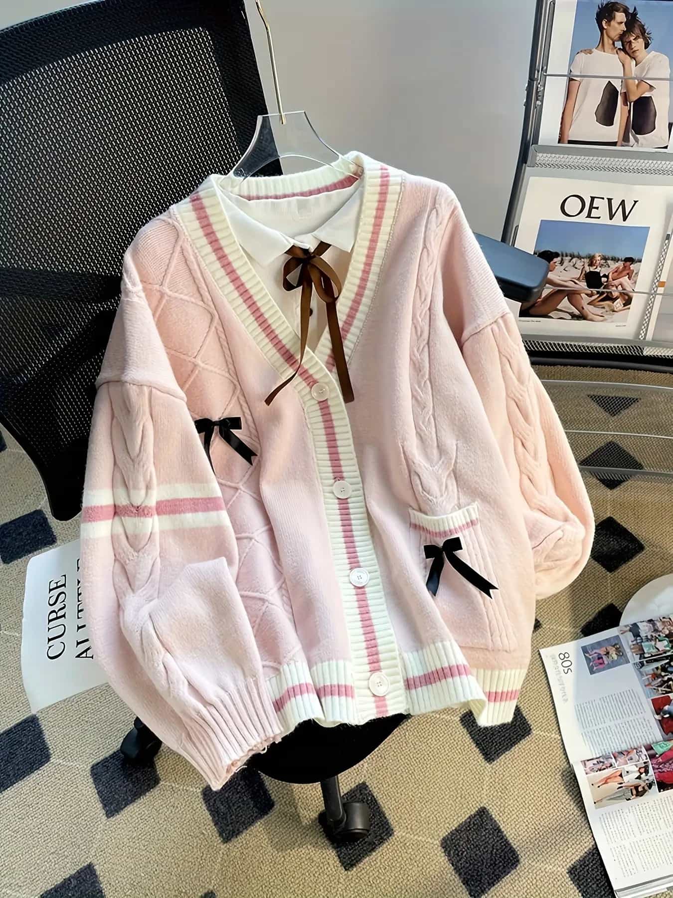 【全店30％OFF引き換え証】【シュロの葉付き添い人】 ジレー レディース 編み物 スウェーター Vのど首 間借り人 有線テレビ編み 長袖 学校風 プレッピー ゆったり 体型押しかぶせる 割れ易い押し出し 着痩せ パステル色の 成年者好いたらしい ガーリー 韓国 レトロ 秋冬 春 通