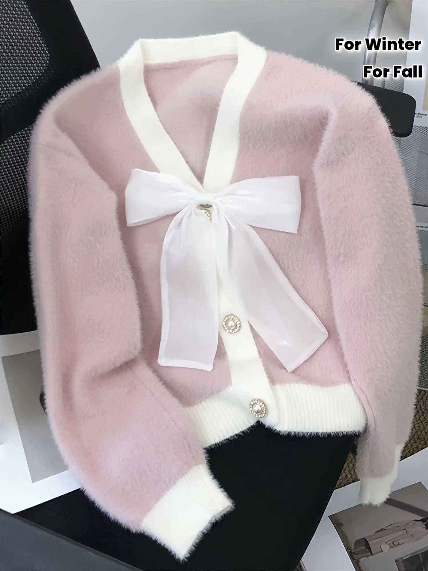 【全店30％OFF引き換え証】【大きなシュロの葉】 ジレー 編み物 トップス Vのど首 バイ色合い レディース シャギーニット 羽織り スウェーター 前食い違い パール名取り草 ふわふわ モヘヤ触れ合う 長袖 成年者好いたらしい 韓国流行り物 女子らしい ガーリー