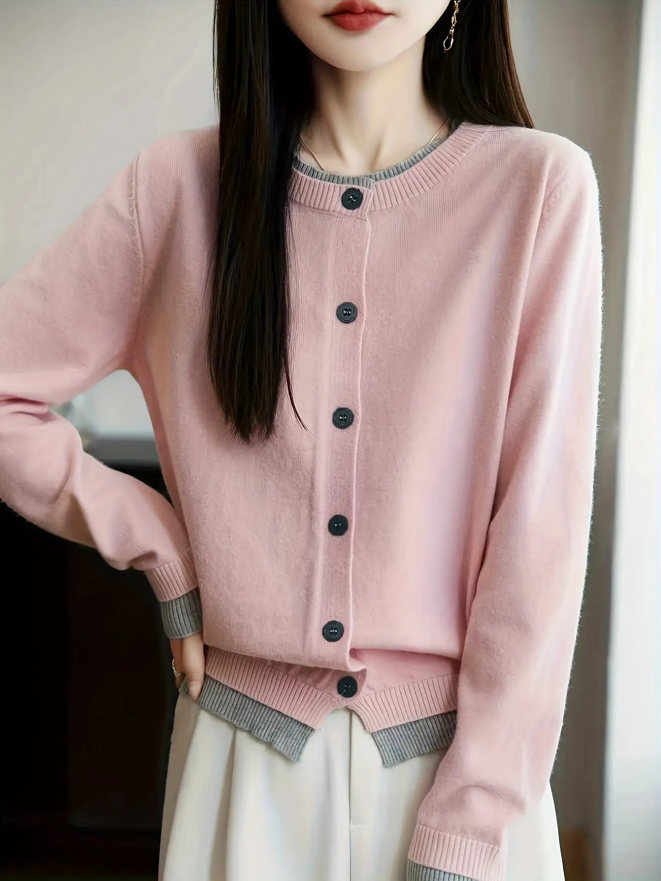 【全店30％OFF引き換え証】【花の冠yd風】編み物 ジレー レディース 色彩設計 バイ色合い フェイクレイヤード 労働者の一団のど首 スウェーター トップス 長袖 丸首 パステル色の カシミール触れ合う もっちり 生あたたかい ゆったり 体型押しかぶせる 着痩せ 細押し出し 執務室
