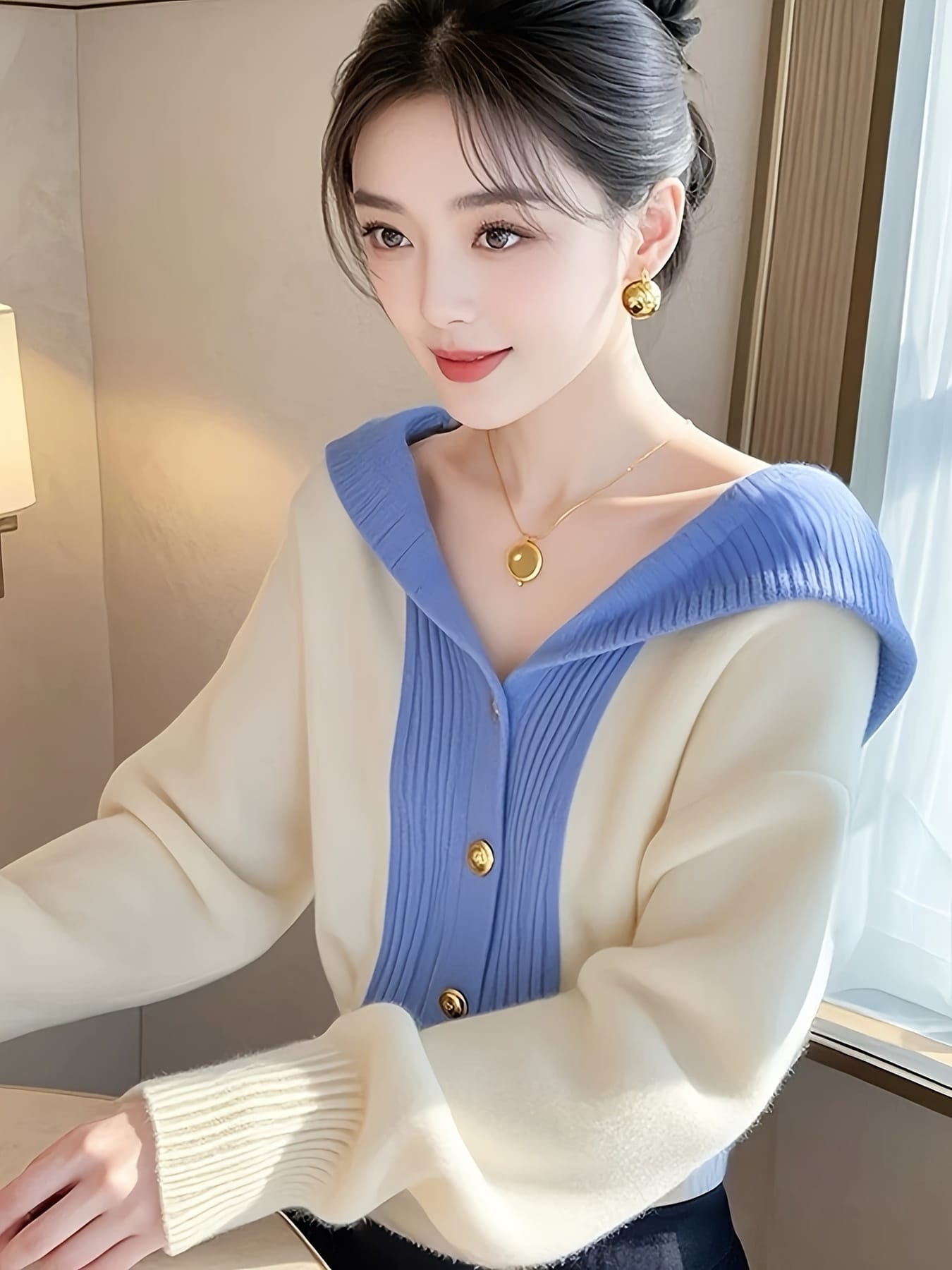 【全店30％OFF引き換え証】【バイ色合い】 ジレー レディース 編み物 色彩設計 襟付き添い人 乗り組み員色合い 金名取り草 トップス 羽織り Ｖのど首 好いたらしいめ 成年者好いたらしい 長袖 パステル色の 伸ばすこと 伸縮性 ゆったり 体型押しかぶせる 着痩せ 細押し出し 割れ易い押し出し