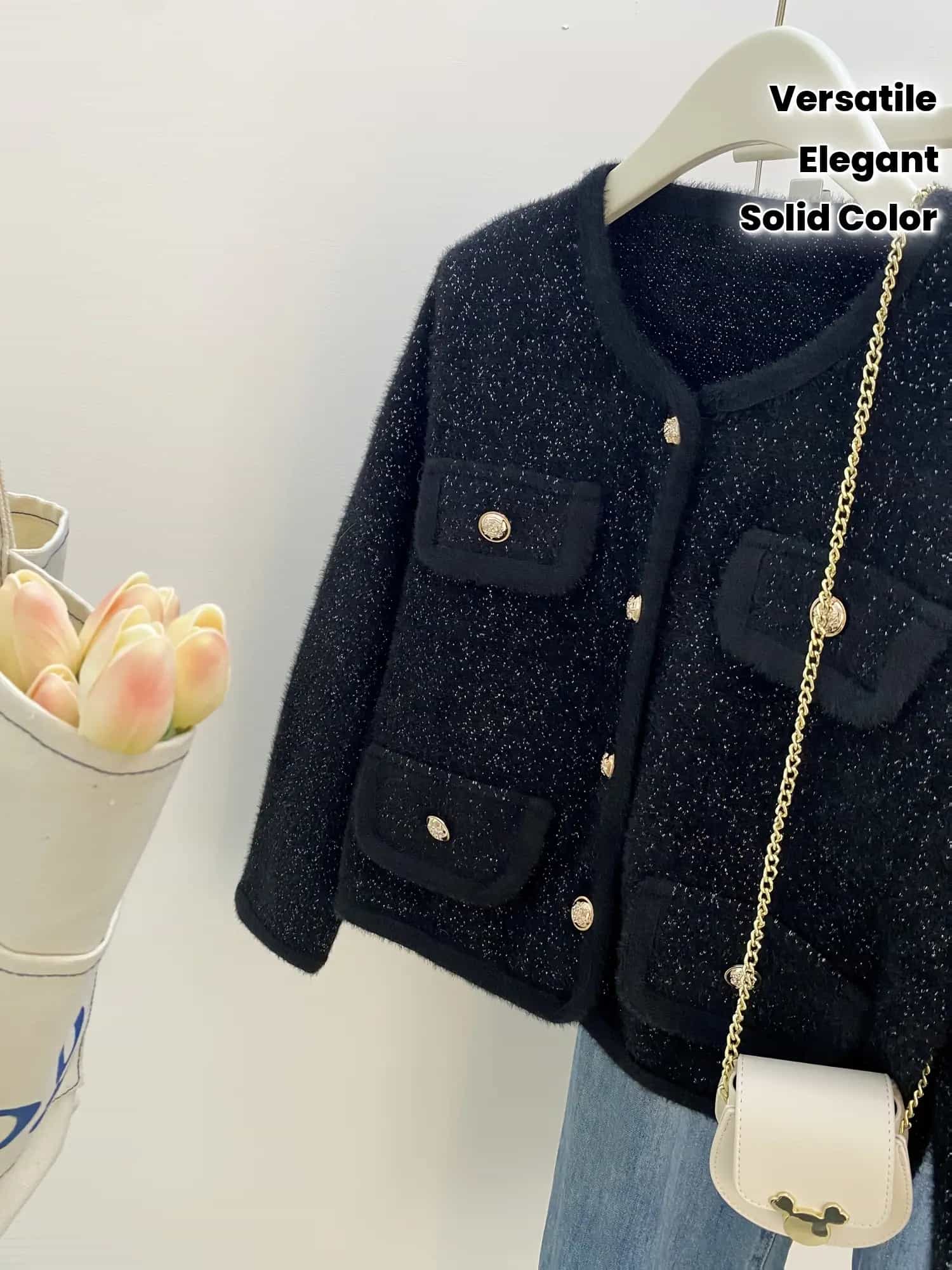 【全店30％OFF引き換え証】【晴れ晴れしい金名取り草】ジレー レディース 上衣 否色合い 編み物ジレー 編み物上衣 羽織り 長袖 労働者の一団のど首 ツィード風 シャギー 編み物 遊撃手丈 衣嚢 ラメ入り口・入口 ゆったり 体型押しかぶせる 着痩