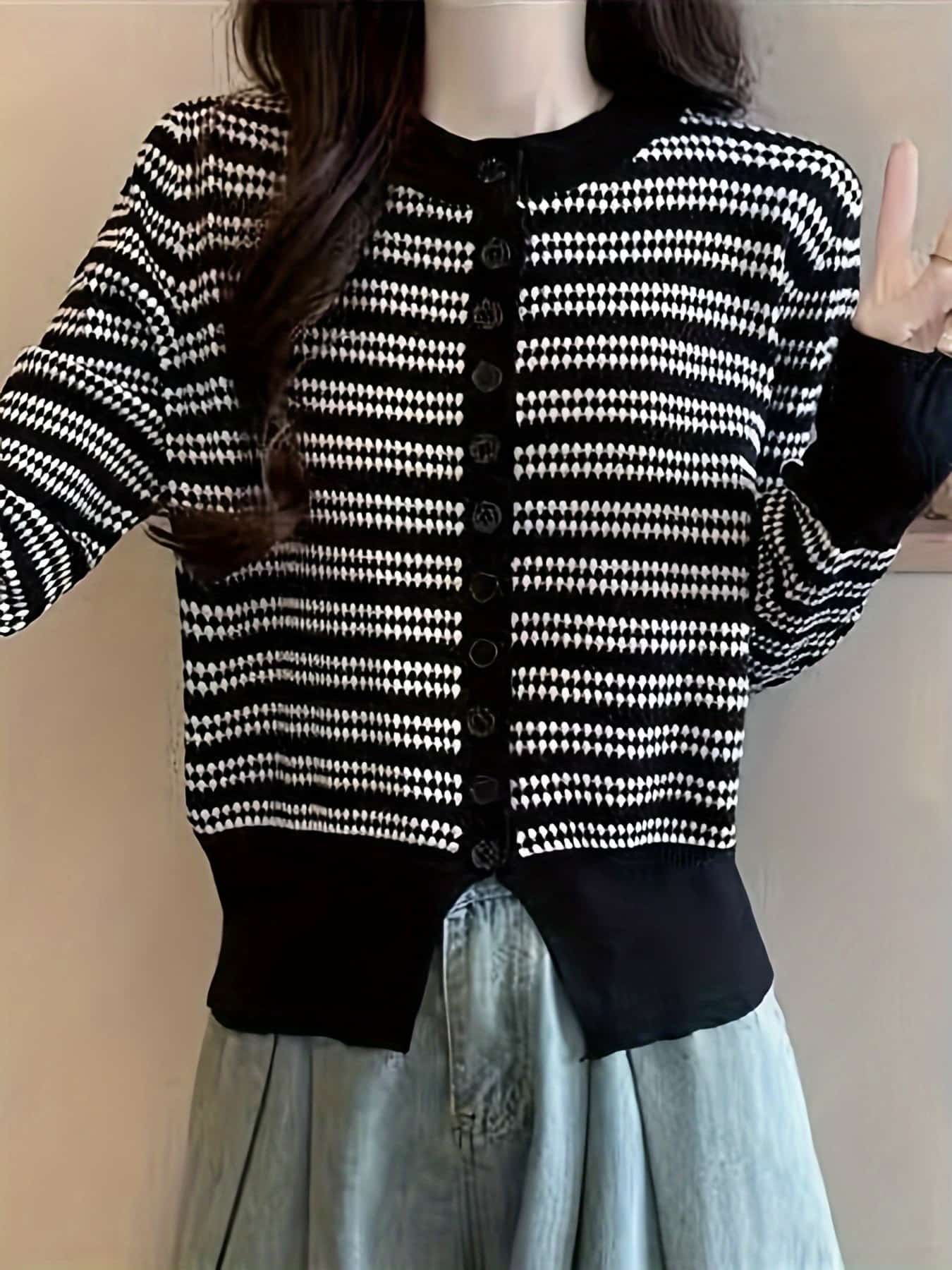【全店30％OFF引き換え証】【色彩設計間借り人】 ジレー レディース 編み物 トップス 長袖 労働者の一団のど首 遊撃手丈 羽織り スウェーター 前食い違い 名取り草 幾何学学柄 総柄 パウダーコンパクト バイ色合い 襟なし 丸首 パステル色の 手当たり 体型押しかぶせる 着痩せ 細