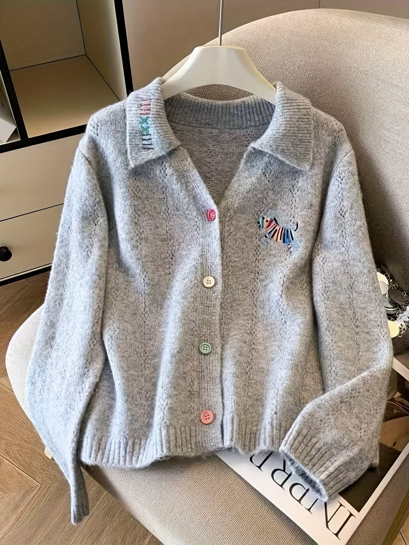 【全店30％OFF引き換え証】【ポロ襟付き添い人】 ジレー レディース 編み物 スウェーター 刺しゅう ゼブラ 毛の荒物 襟付き添い人 トップス 羽織り 前食い違い 長袖 パステル色の もっちり ゆったり 体型押しかぶせる 二の腕押しかぶせる 割れ易い押し出し 着痩せ 執務室 通い OL 通