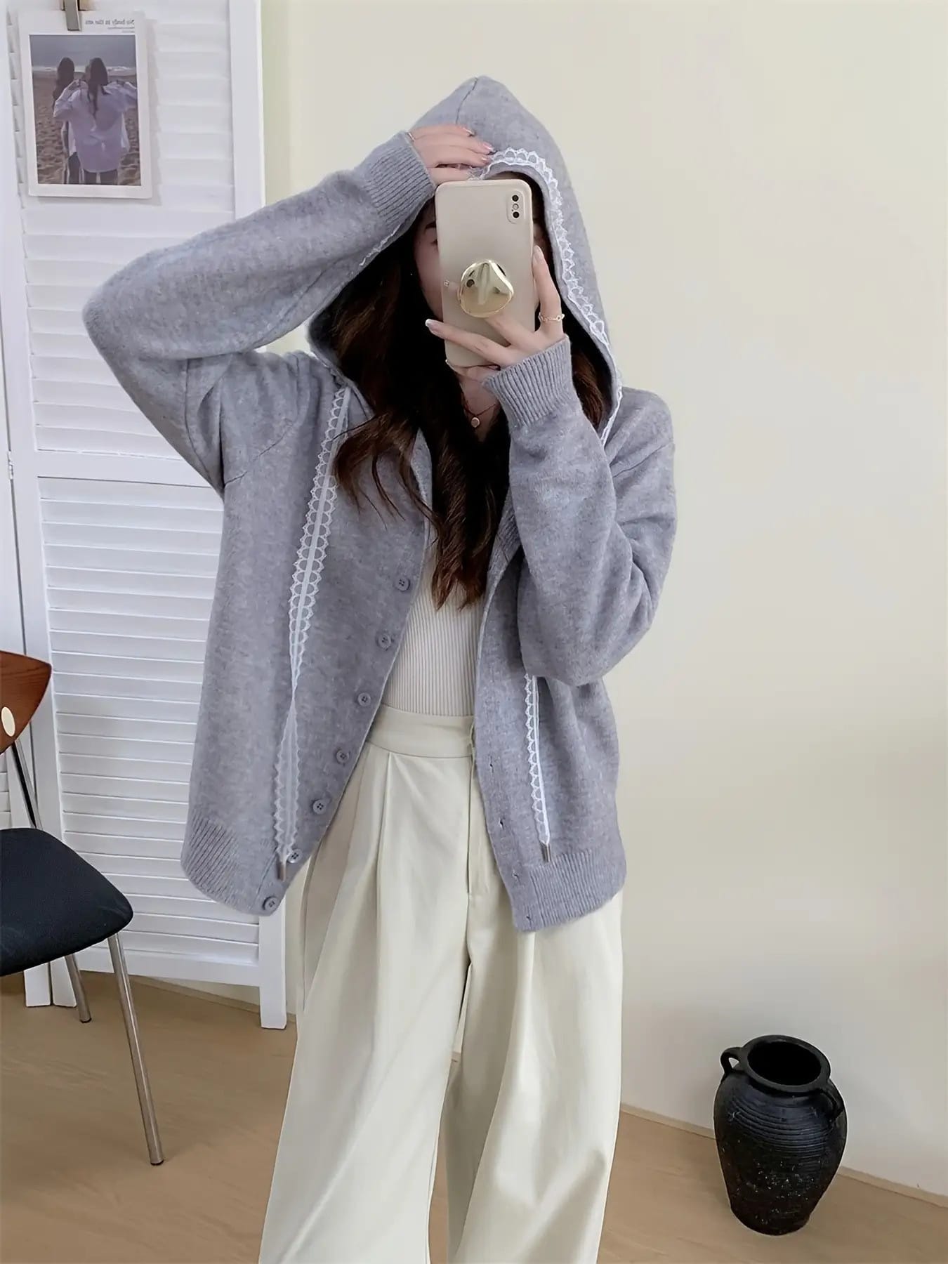 【全店30％OFF引き換え証】【成年者好いたらしい】パーカー ジレー レディース スピード競技 色彩設計 ボンネット付き添い人 編み物 羽織り 前食い違い 長袖 ゆる編み物 厚地の外套大きさ ビッグ影ぼうし 体型押しかぶせる 割れ易い押し出し 二の腕押しかぶせる たわい無い 韓国 春 秋 冬 重ね着