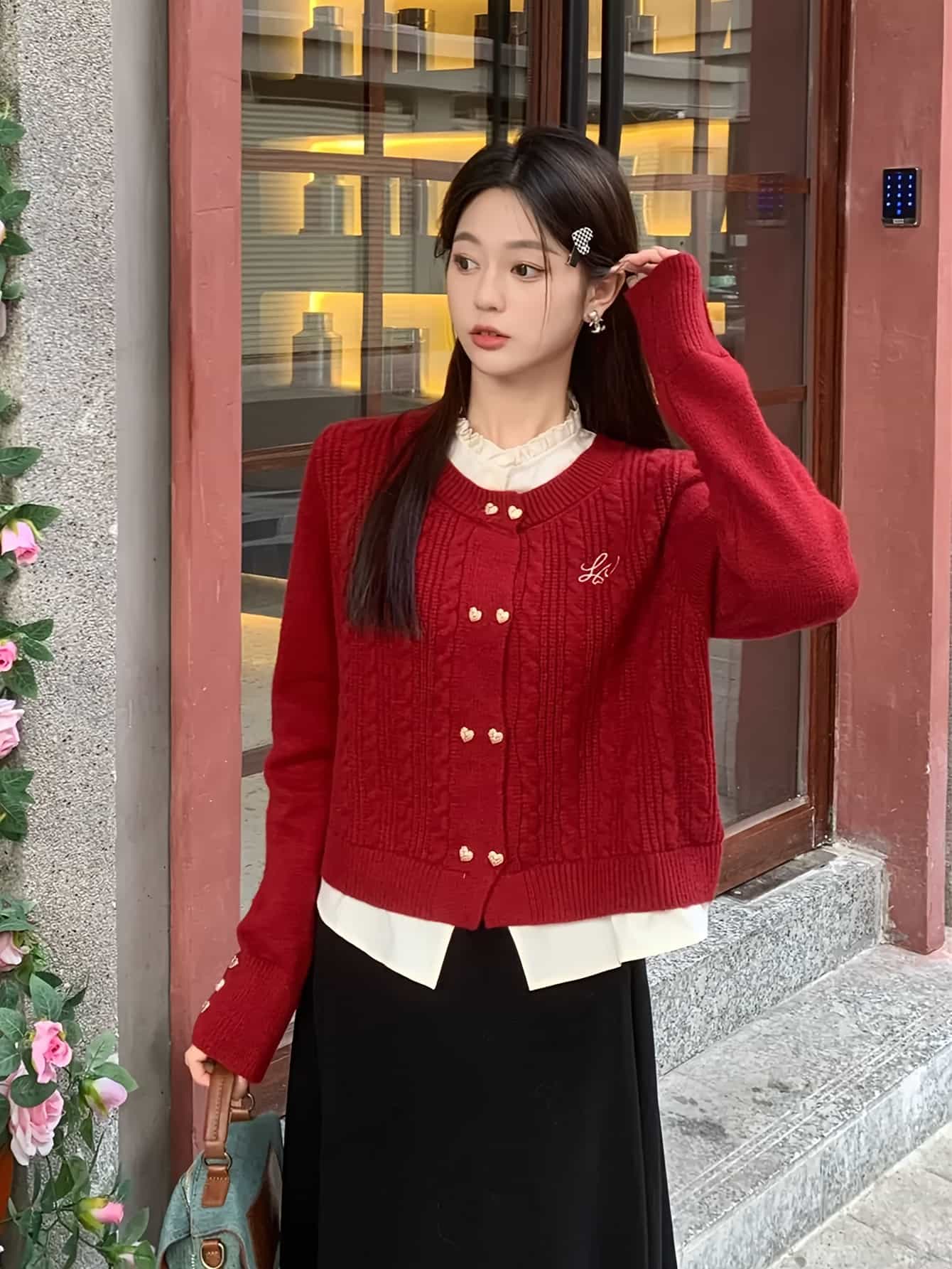 【全店30％OFF引き換え証】【重ね着風】ジレー レディース 編み物 長袖 ハート型名取り草 有線テレビ編み フェイクレイヤード トップス 襟付き添い人 プルオーバー風 秋 冬 春 好いたらしいめ 成年者好いたらしい 女子らしい 執務室 通い OL 体型押しかぶせる 着痩せ 細見え