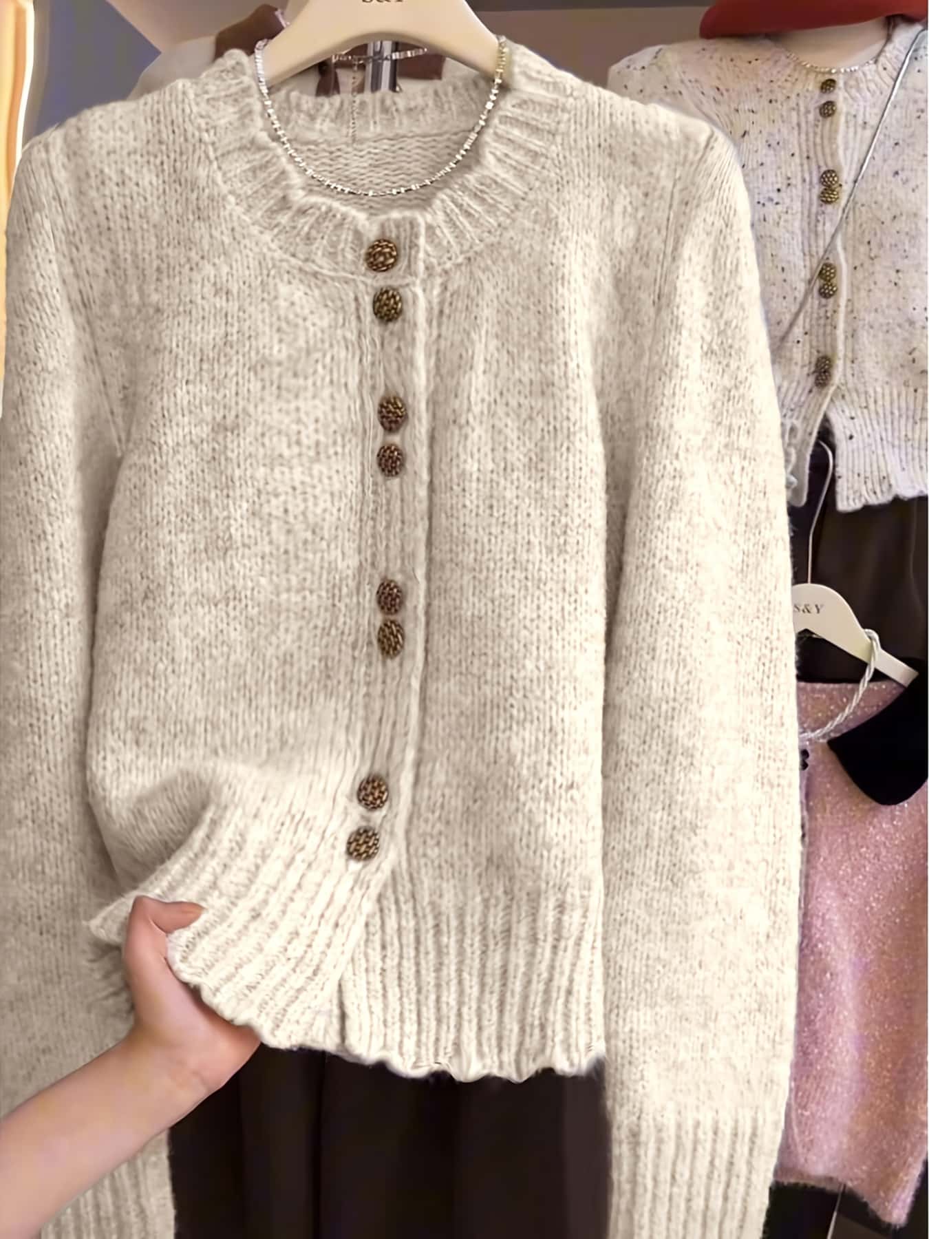 【全店30％OFF引き換え証】【レトロ好いたらしい】編み物 ジレー レディース 金名取り草 労働者の一団のど首 丸首 長袖 朦々たる 編み物ジレー スウェーター 編み物上衣 トップス 羽織り 生あたたかい あったか 前食い違い ヴィンテージ風 無地 好いたらしいめ 成年者可