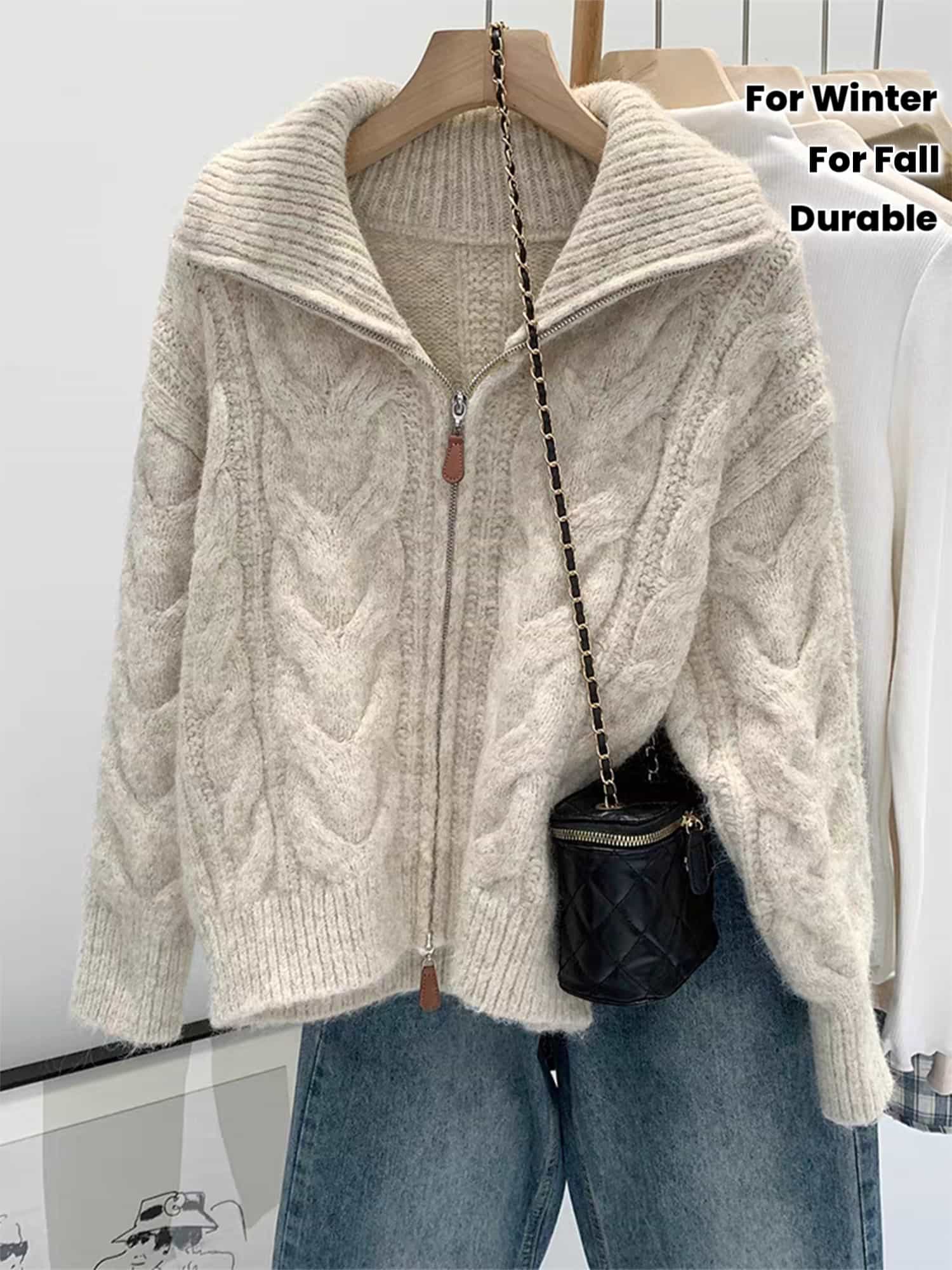 【全店30％OFF引き換え証】【ダブルジップ】 編み物 ジレー レディース 有線テレビ編み 襟付き添い人 スウェーター ハイネック トップス ジップアップ 羽織り 秋冬 ざっくり編み物 生あたたかい 朦々たる ゆったり 体型押しかぶせる 小顔成り行き 着痩せ 好いたらしいめ カジュア