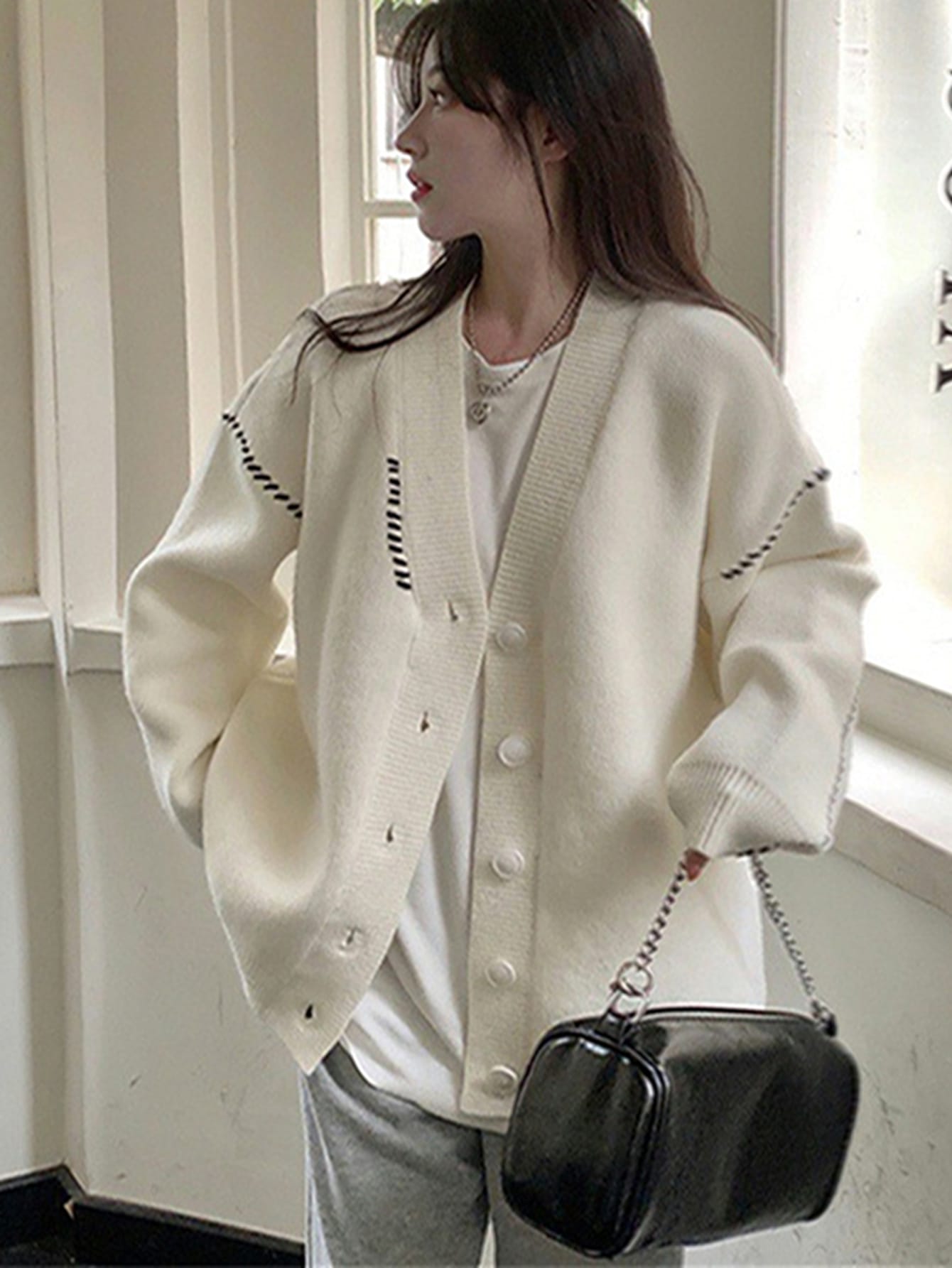 【全店30％OFF引き換え証】【編み目青写真】 ジレー レディース 編み物 スウェーター Vのど首 長袖 朦々たる 羽織り トップス 厚地の外套大きさ ゆったり 気が大きい大きさ ビッグ影ぼうし ニットカーデ コーディガン 前食い違い 名取り草 体型押しかぶせる 二