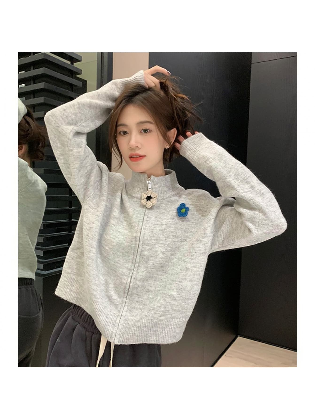 【全店30％OFF引き換え証】編み物ジレー スウェーター レディース ジップアップ トップス 長袖 ハイネック 照明ランプ色合い 羽織り 前食い違い フルジップ ライトアウター 立ち襟 パステル色の ゆったり 遊撃手丈 体型押しかぶせる 着痩せ 二の腕押しかぶせる 小顔