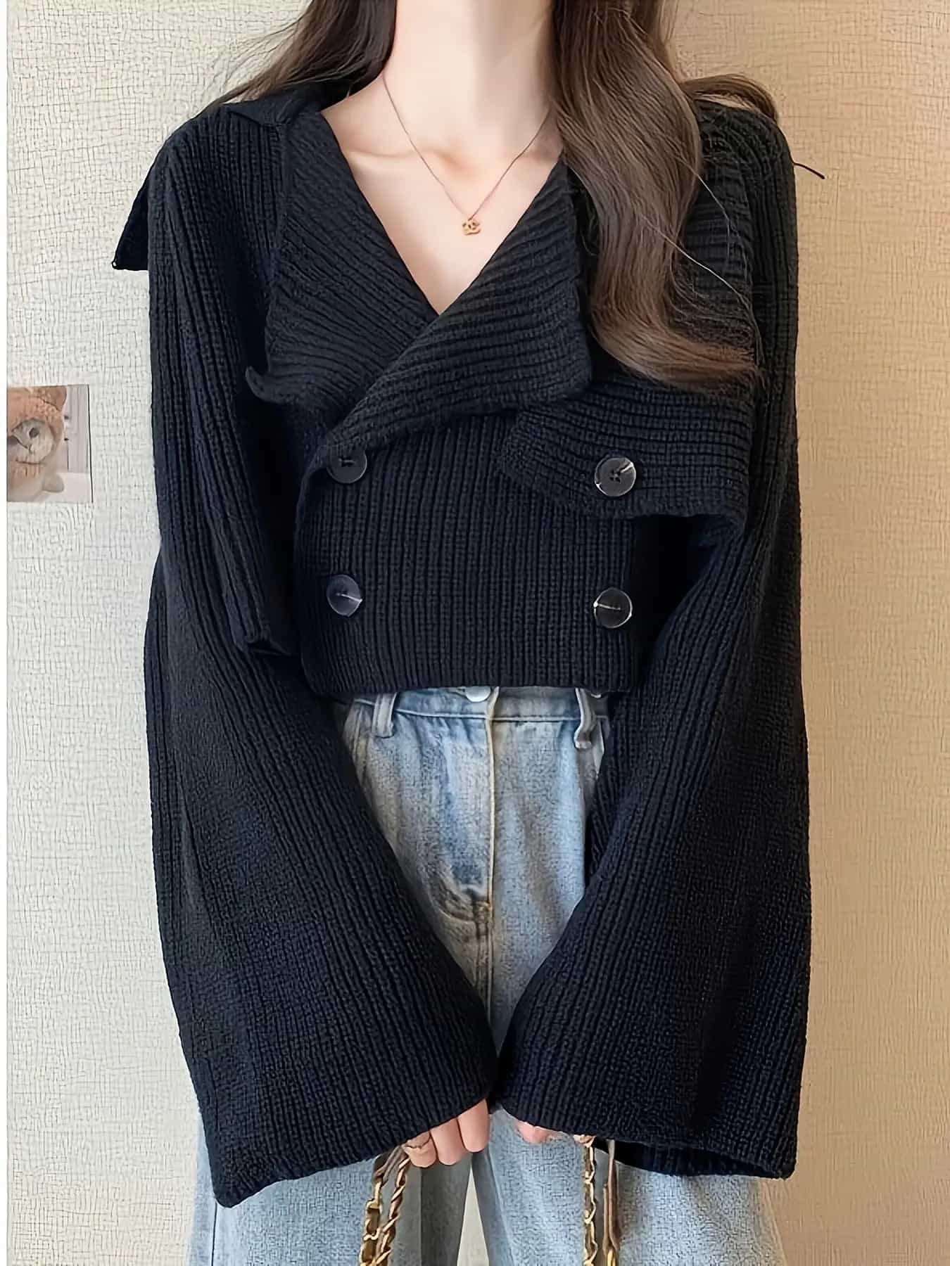 【全店30％OFF引き換え証】【クロップド丈】 編み物 ジレー レディース 秋冬 遊撃手丈 スウェーター 羽織り 襟付き添い人 ダブル名取り草 畦編み 置き目ゲージ ざっくり編み物 朦々たる 生あたたかい ゆったり 体型押しかぶせる 二の腕押しかぶせる 脚長成り行き 美脚 広広とした掏摸
