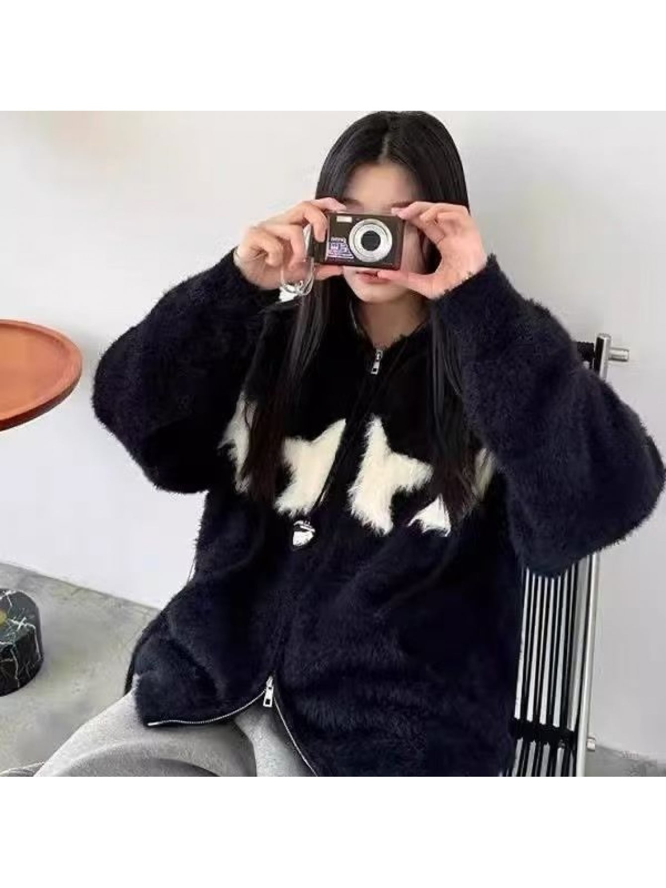 【全店通用25％OFFクーポン】【Wジップ】パーカー レディース 星柄 ニットパーカー シャギーニット スター フーディー カーディガン アウター ジャケット ジップアップ 前開き 長袖 厚手 もこもこ ふわふわ オーバーサイズ ビッグシルエット ゆ｜大森麗萱