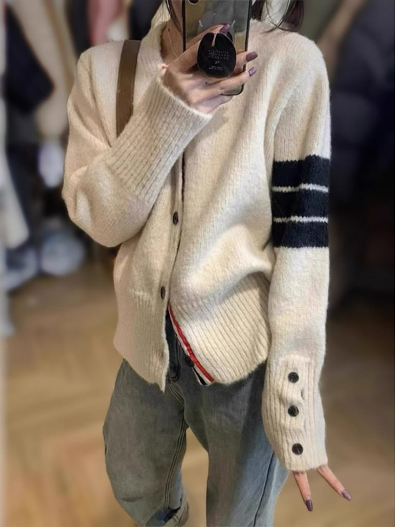 【全店30％OFF引き換え証】【プレッピー】ジレー レディース 編み物 トップス Vのど首 長袖 羽織り 生産ライン入り口・入口 袖名取り草 トリコロール ニットカーデ 朦々たる 生あたたかい スウェーター 前食い違い ライトアウター 体型押しかぶせる 着痩せ 細押し出し ゆったり 楽ち