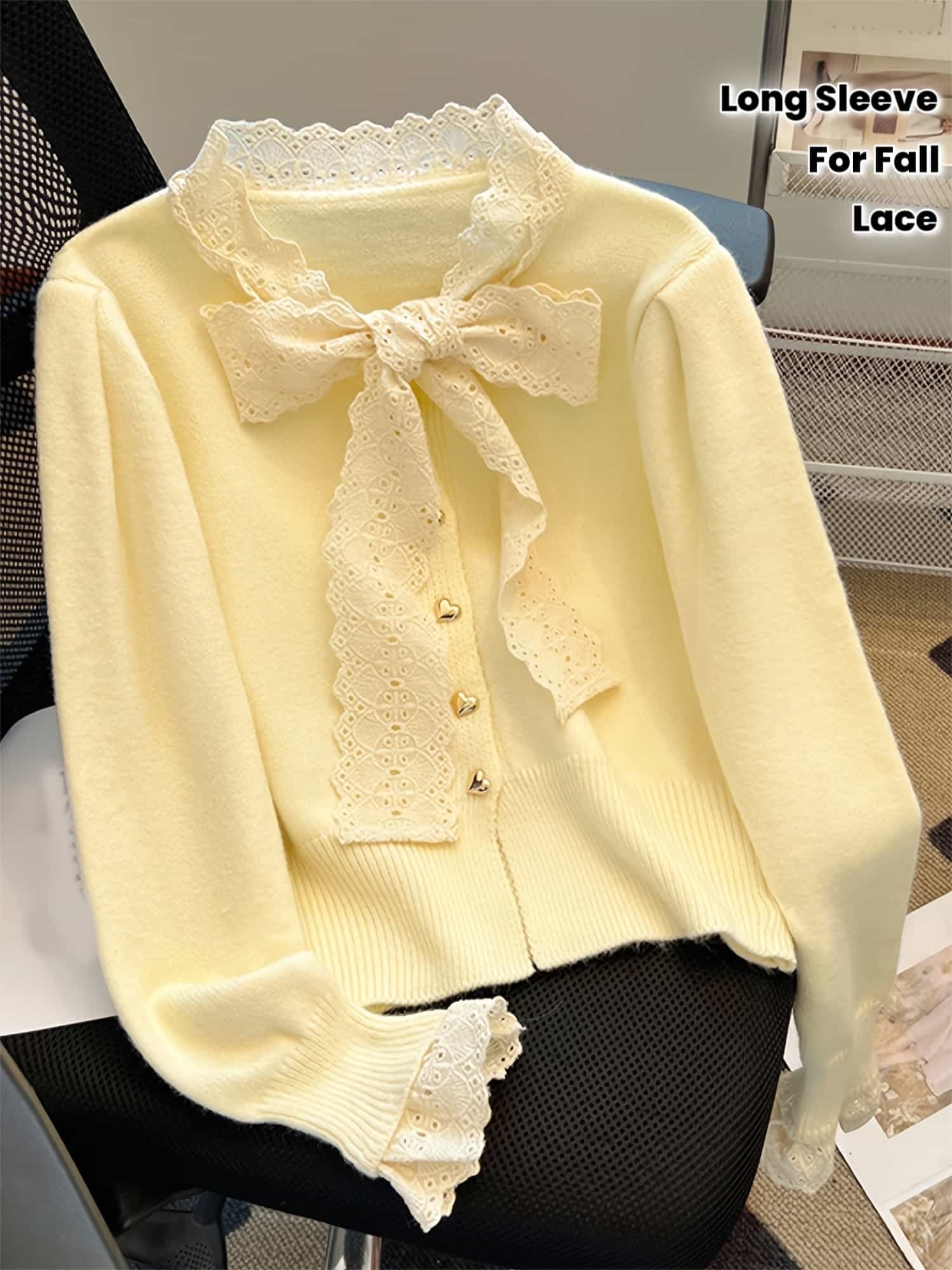【全店30％OFF引き換え証】【シュロの葉引き分け】ジレー スピード競技 フラウンス 編み物 スウェーター レディース トップス 長袖 ハート型名取り草 象牙色 黄色 前食い違い 羽織り 無地 女子らしい ガーリー 成年者好いたらしい 甘め 好いたらしいめ 秋 冬 春 生あたたかい 柔ら