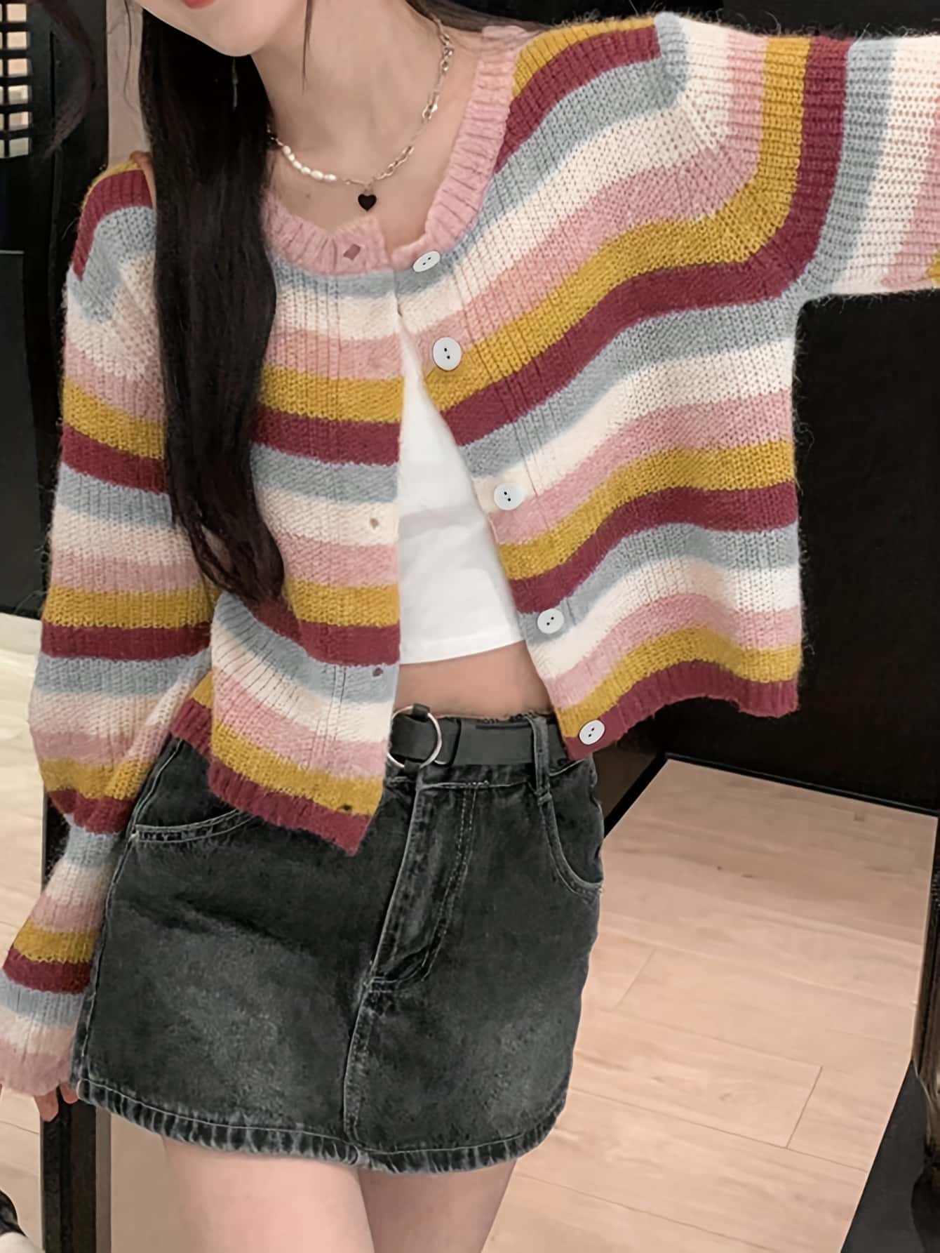 【全店30％OFF引き換え証】【マルチ間借り人】 ジレー レディース 編み物 スウェーター トップス 労働者の一団のど首 丸首 長袖 遊撃手丈 羽織り ライトアウター マルチ色合い 派手 心地よい 成年者好いたらしい レトロ 韓国流行り物 体型押しかぶせる