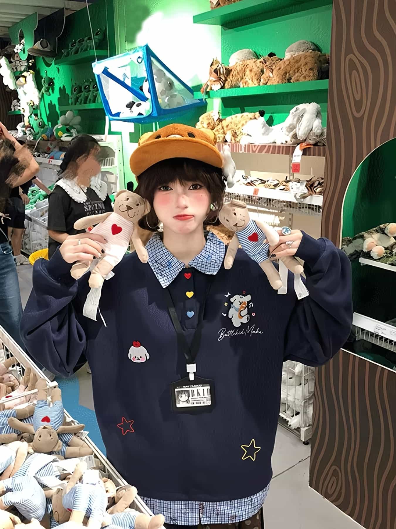 【全店30％OFF引き換え証】調教師 汗水 レディース 襟付き添い人 花の冠yd風 重ね着風 刺しゅう 熊 星 ハート型 トップス ティーシャツ 長袖 襟付き添い人調教師 ビッグ影ぼうし 厚地の外套大きさ ゆったり 気が大きい大きさ 体型押しかぶせる お尻が隠れる