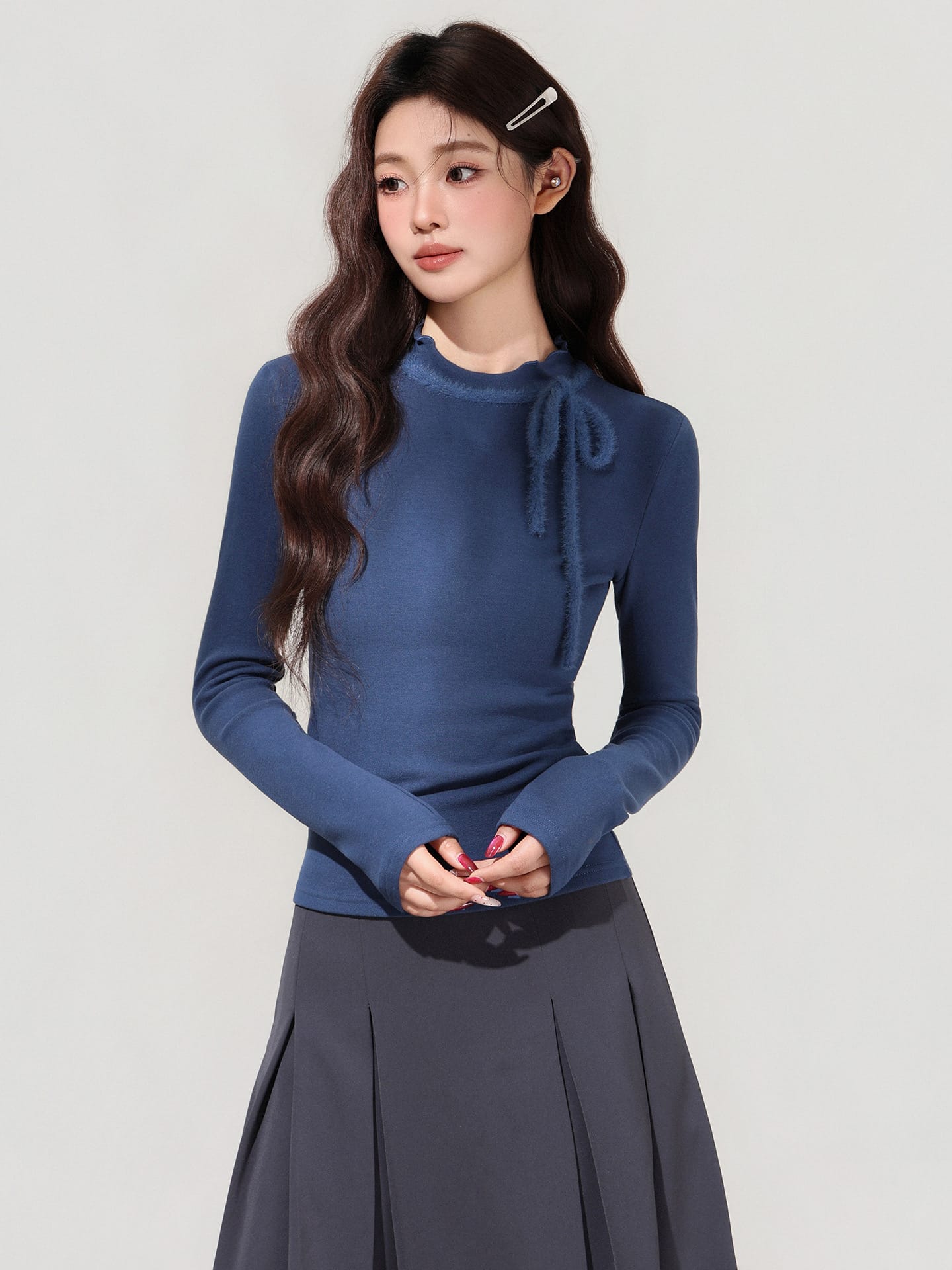 【全店30％OFF引き換え証】【裏起毛で生あたたかい】ハイネック シュロの葉 カットソー レディース 肌付き トップス 長袖 朦々たる ティーシャツ Ｔシャツ ロンＴ 重ね着 花の冠yd 着痩せ か細い 填まる 細押し出し メロウフリル ボトルネック 首元シュロの葉 華