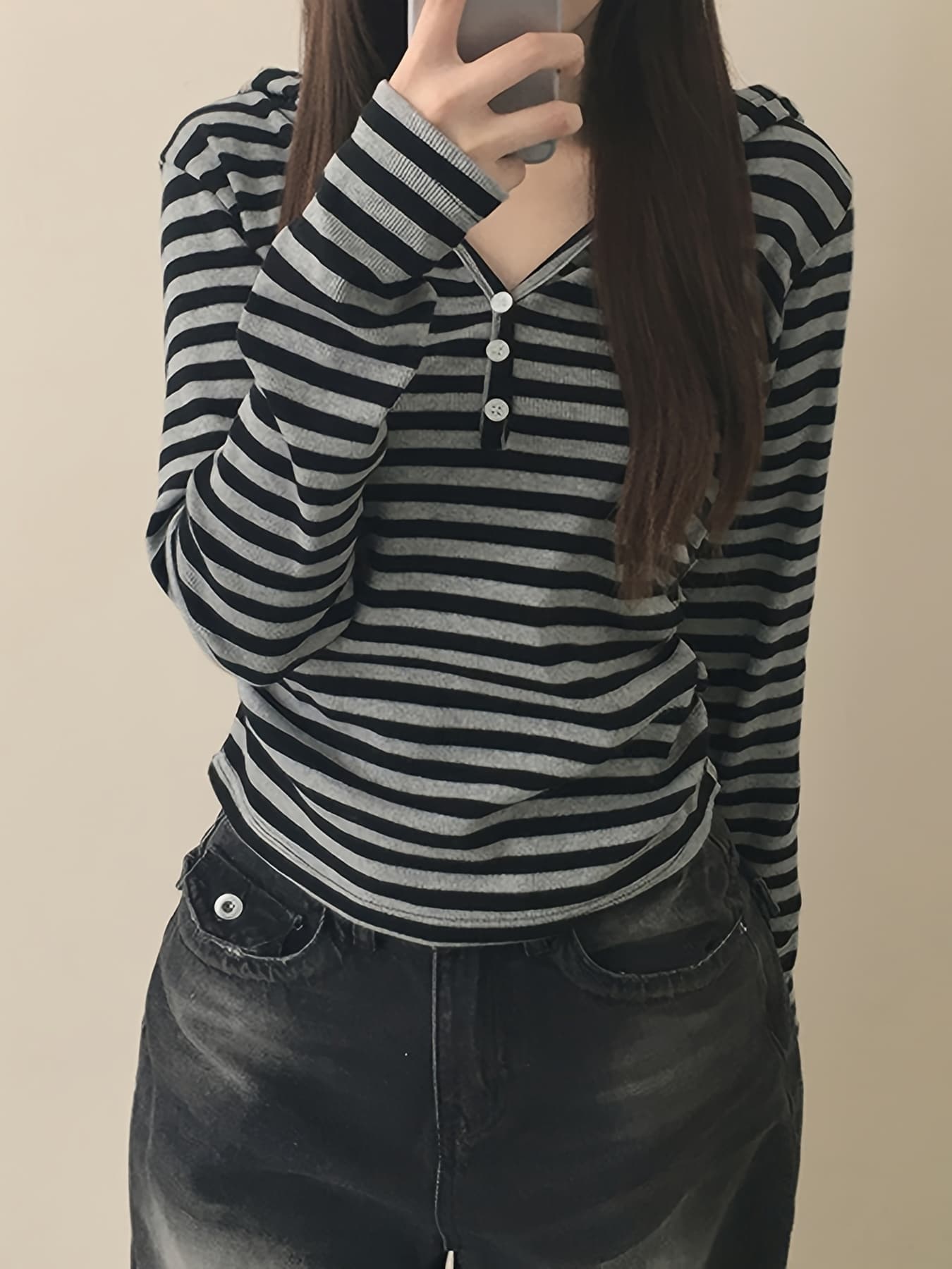 【全店30％OFF引き換え証があり】【成年者好いたらしい】間借り人 トップス レディース 長袖 ヘンリーのど首 プルオーバー カットソー ロンT ボンネット付き添い人 襟付き添い人 間借り人柄 しましま 色彩設計 Ｖのど首 名取り草 か細い 着痩せ 細押し出し 体型押しかぶせる 伸縮性 ストレッ