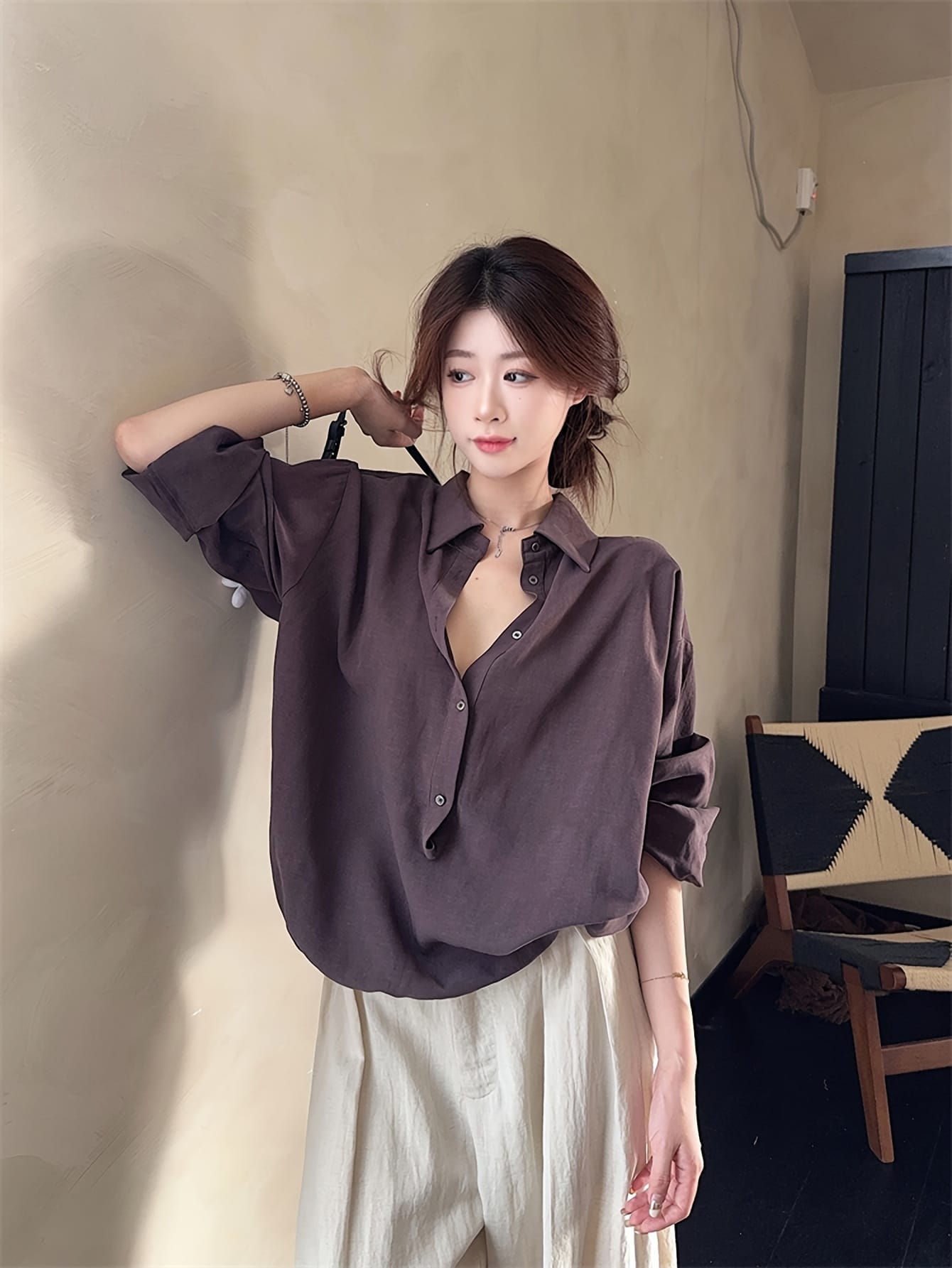 【全店30％OFF引き換え証】【とろみ原料品】 プルオーバー レディース トップ 長袖 襟付き添い人 旗がしらプルオーバー ティーシャツ 二分の一名取り草 トップス 無地 ゆったり 気が大きい大きさ 韓国流行り物 厚地の外套大きさ 落っこちる肩部 体型押しかぶせる 割れ易い押し出し