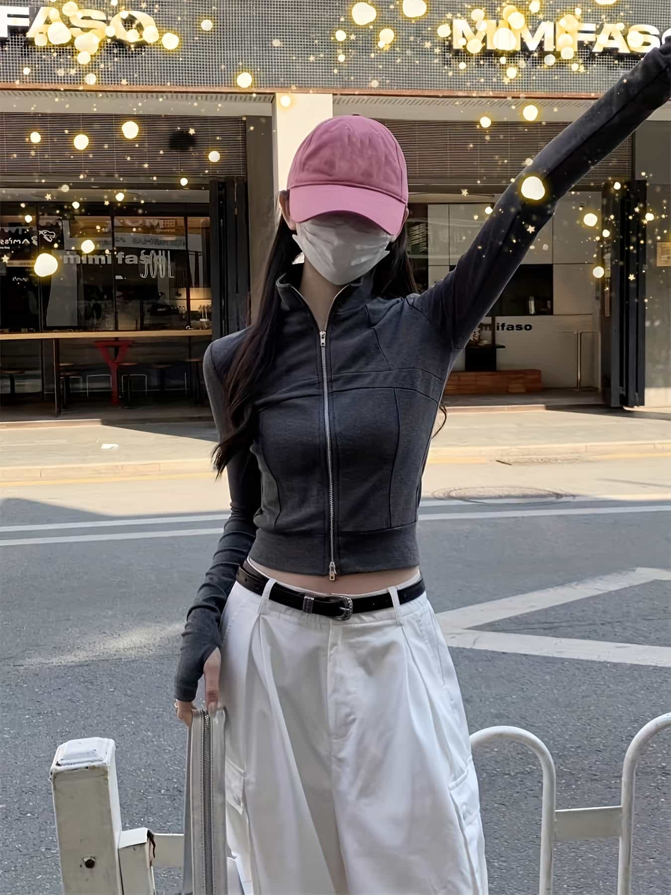 【今日このごろ押さえる、超買得30％OFF引き換え証、2度潮どき皆無】ジップアップ 上衣 レディース 遊撃手丈 クロップド丈 きつい か細い トップス 長袖 指穴付き添い人 総締め広座敷 ダブルジップ 照明ランプ色つや ハイネック ガードル風 編み目 韓国 フ