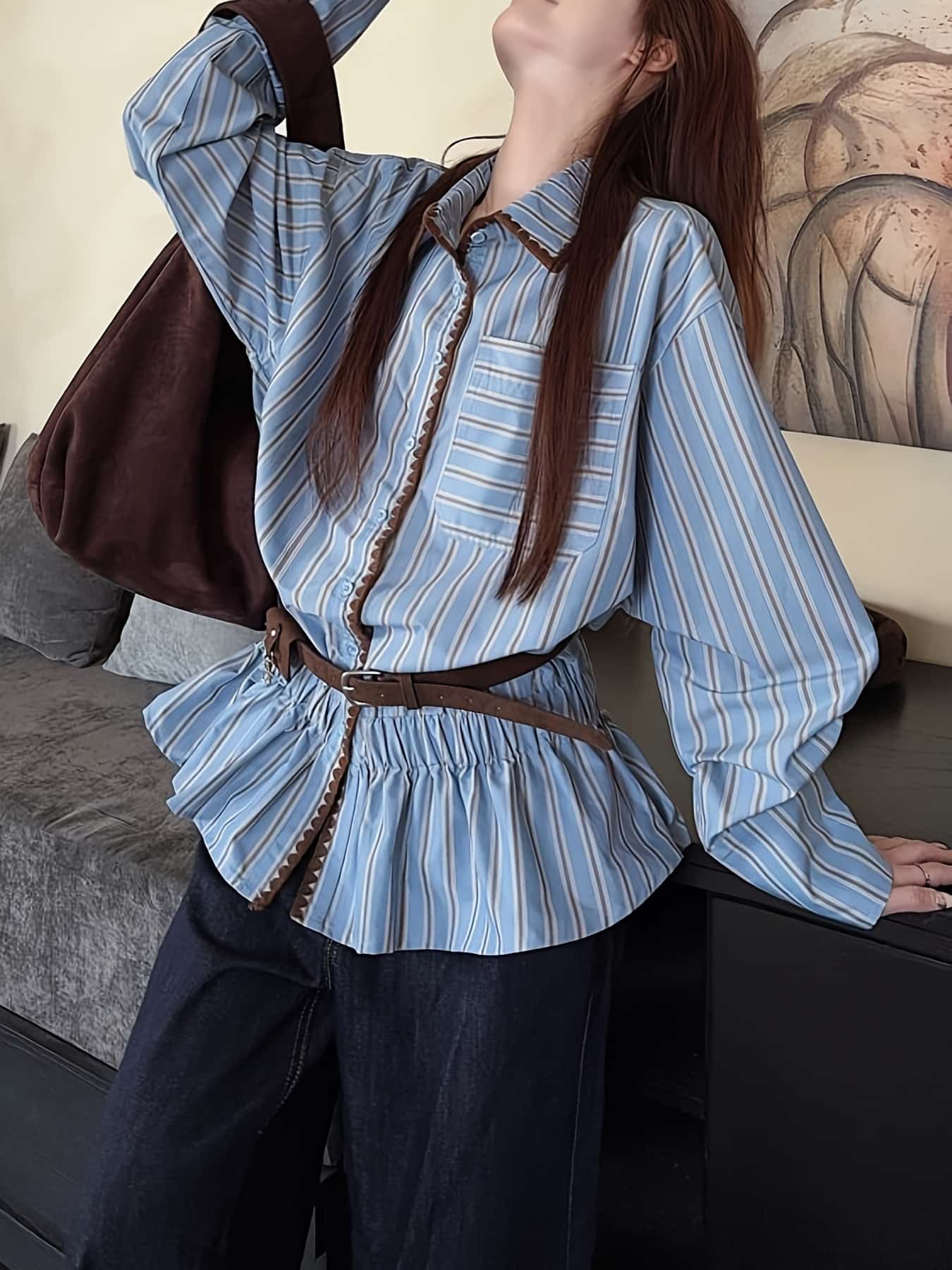 【全店30％OFF引き換え証】トップ レディース 長袖 花の冠yd風 トップス ビスチェ風 重ね着風 縛 小花柄 点点 プルオーバー 音の大きさ袖 真っ盛り袖 体型押しかぶせる 着痩せ 二の腕押しかぶせる 割れ易い押し出し 成年者好いたらしい 好いたらしいめ 心地よい 韓国 春 秋