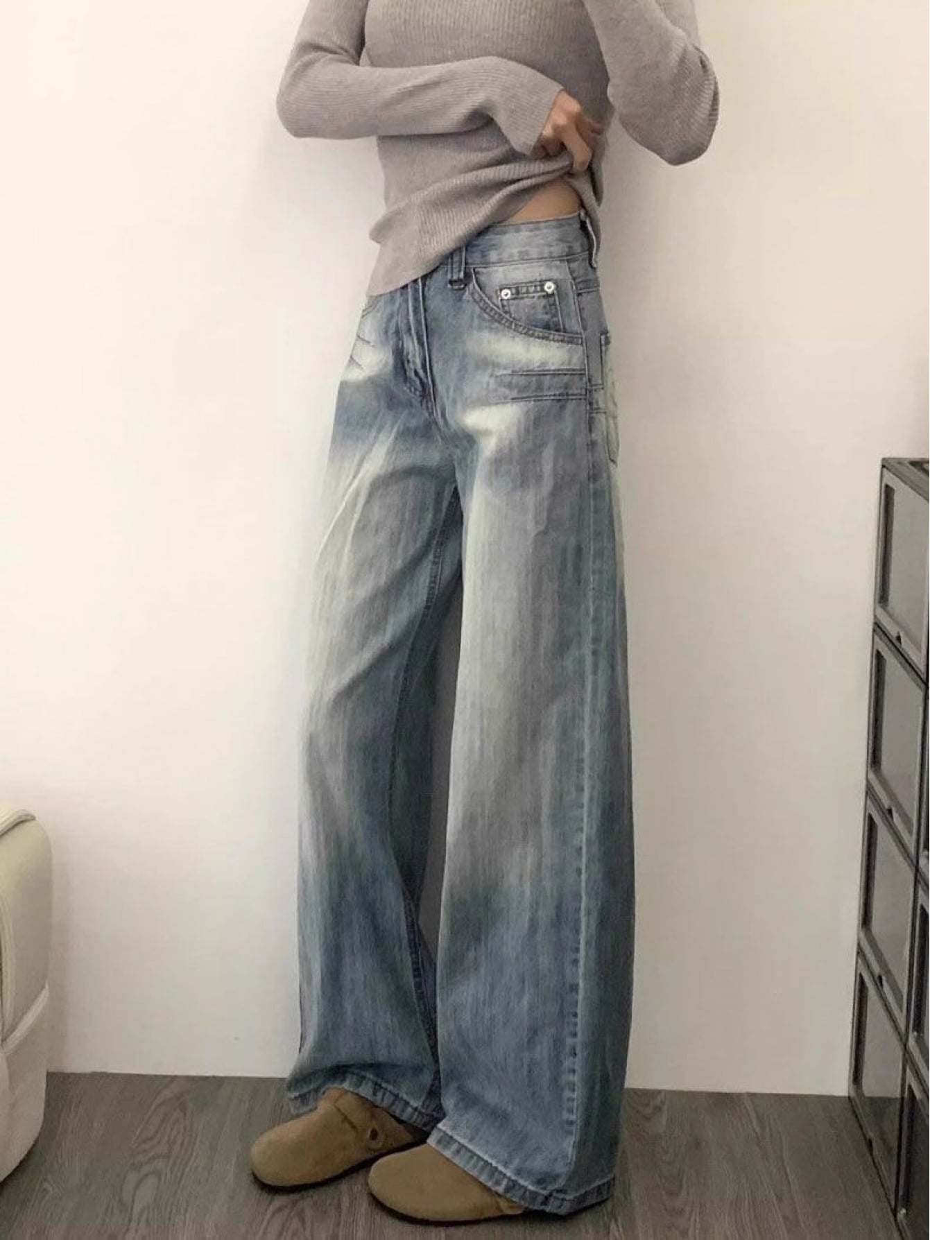 【全店30％OFF引き換え証】【ヴィンテージ風】デニムパンツレディースジーンズジーパンワイドパンツストレート気が大きいサイズハイウエスト体型押しかぶせる着痩せ脚長成り行きゆったりボトムスズボンロング春夏秋冬心地よい成年者好いたらしい好いたらしいめウォッシュ産業ユーズド産業アメリ