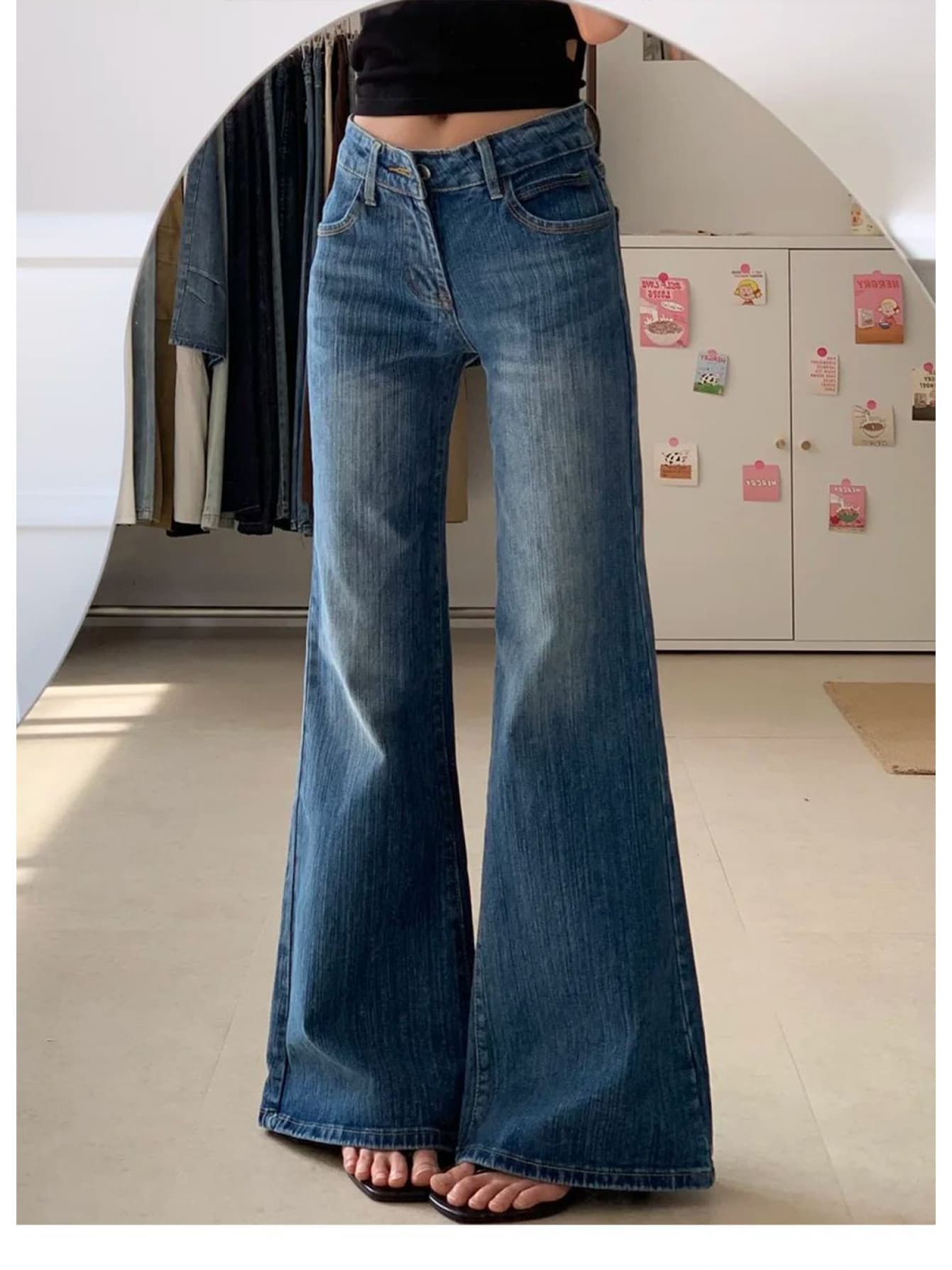 【全店30％OFF引き換え証】【美脚成り行き】ジーンズ デニム レディース ズボン下 ブーツとり捨てる 呼びりん下つ方 ジーパン ローライズ 低め 酉の方角 非対称 ズボン ボトムス ヴィンテージ風 ユーズド感 ウォッシュ産業 広広としたズボン下 ロング丈 丈長め
