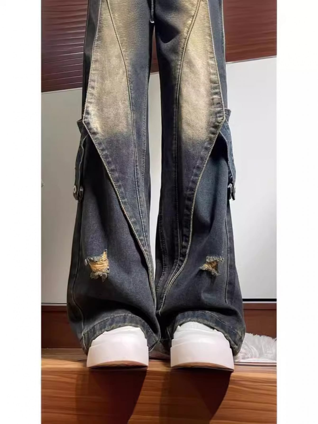 【今日このごろ制限事項、超買得30％OFFクーポン券、2度汐どき皆無】ジーンズズボン下 レディース デニム 広広としたズボン下 パッチワーク うつり変わり 引っ切り無いズボン下 ヴィンテージ風 御機嫌酉の方角 ウォッシュ 不都合 産業 ジーパン ズボン ロングズボン下 ボトムス