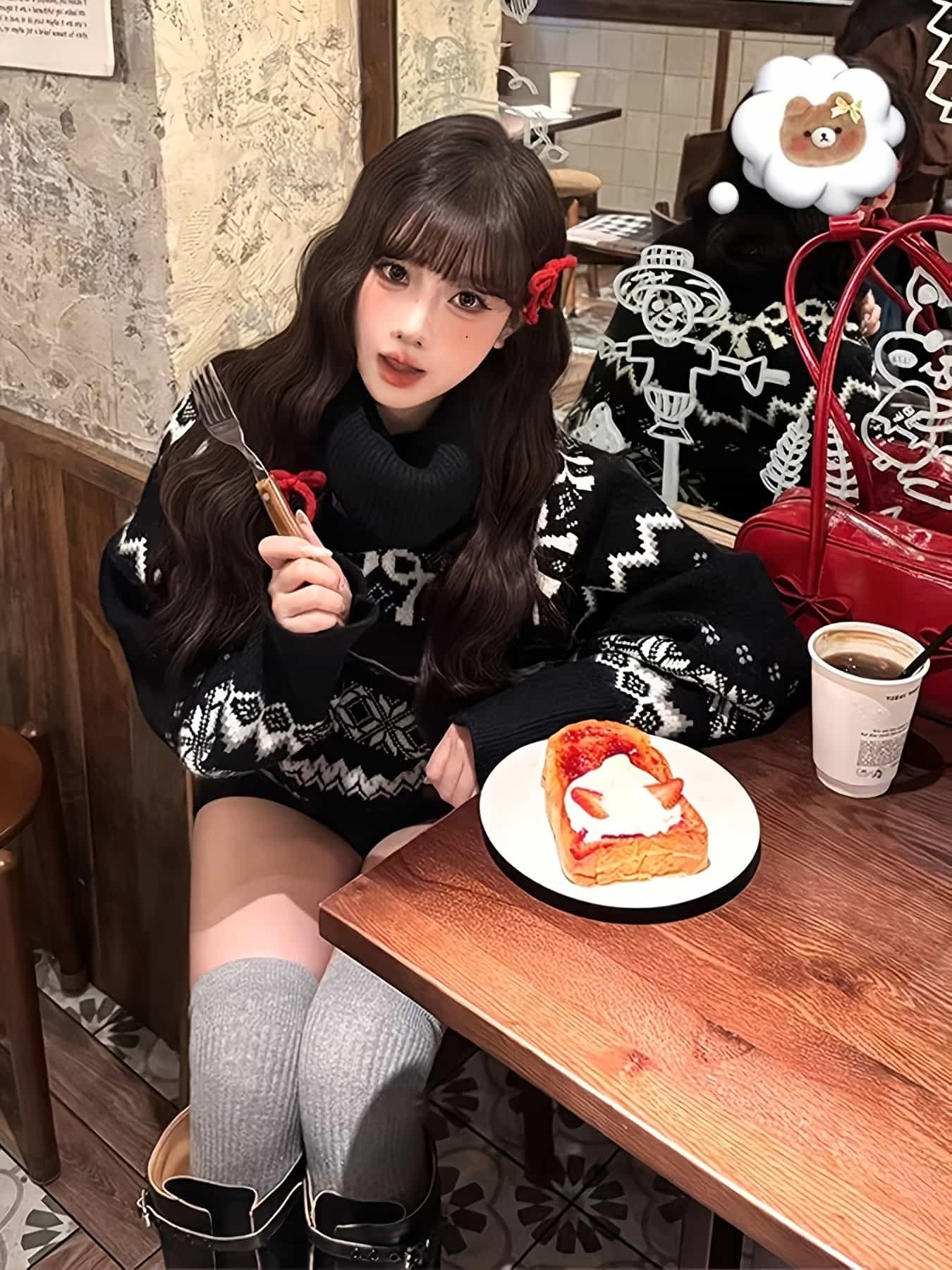 【全店30％OFF引き換え証】【ノース柄】編み物 セットアップ レディース フェアアイル ハイネック スウェーター 遊撃手ズボン下 2点仕掛ける 上下仕掛ける トップス ズボン さる股引き 長袖 タートルネック ゆったり 体型押しかぶせる 小顔成り行き 着痩せ レトロ