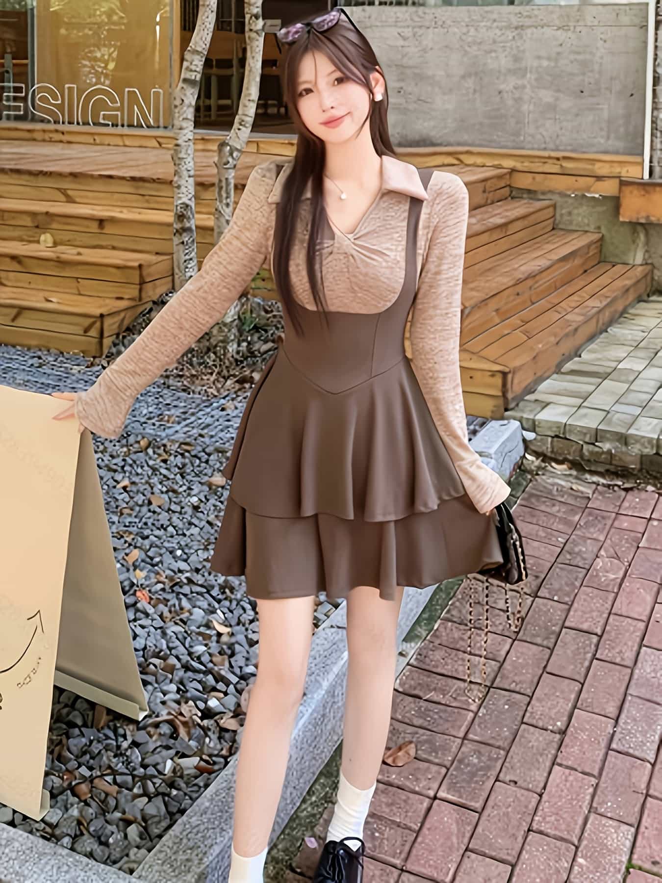 【今日このごろ押さえる、超買得30％OFF引き換え証、2度潮どき皆無】【うつり変わりワンピ】縛衣裳 レディース 襟付き添い人 Vのど首 ティアード ミニ衣裳 長袖 重ね着風 異原料品 A伝達ルートスコート 膝上 ミニ ワンピ 心地よい 好いたらしいめ 成年者好いたらしい 体