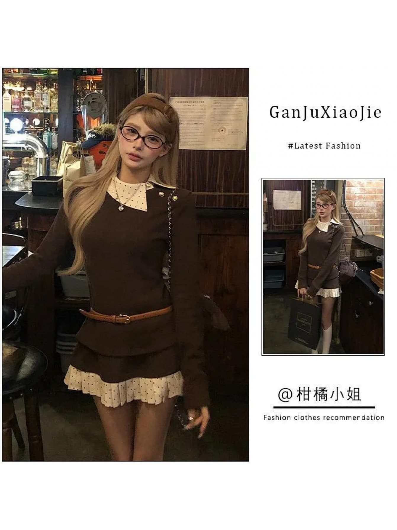 【今日このごろ制限事項、超買得30％OFF引き換え証、2度潮合い皆無】【フレンチガーリー】 セットアップ レディース 韓国風 レトロ 点点柄 水玉 襟付き添い人 編み物 フェイクレイヤード 重ね着風 上下仕掛ける ミニスカート 筋目スコート A生産ライン 御機嫌酉の方角